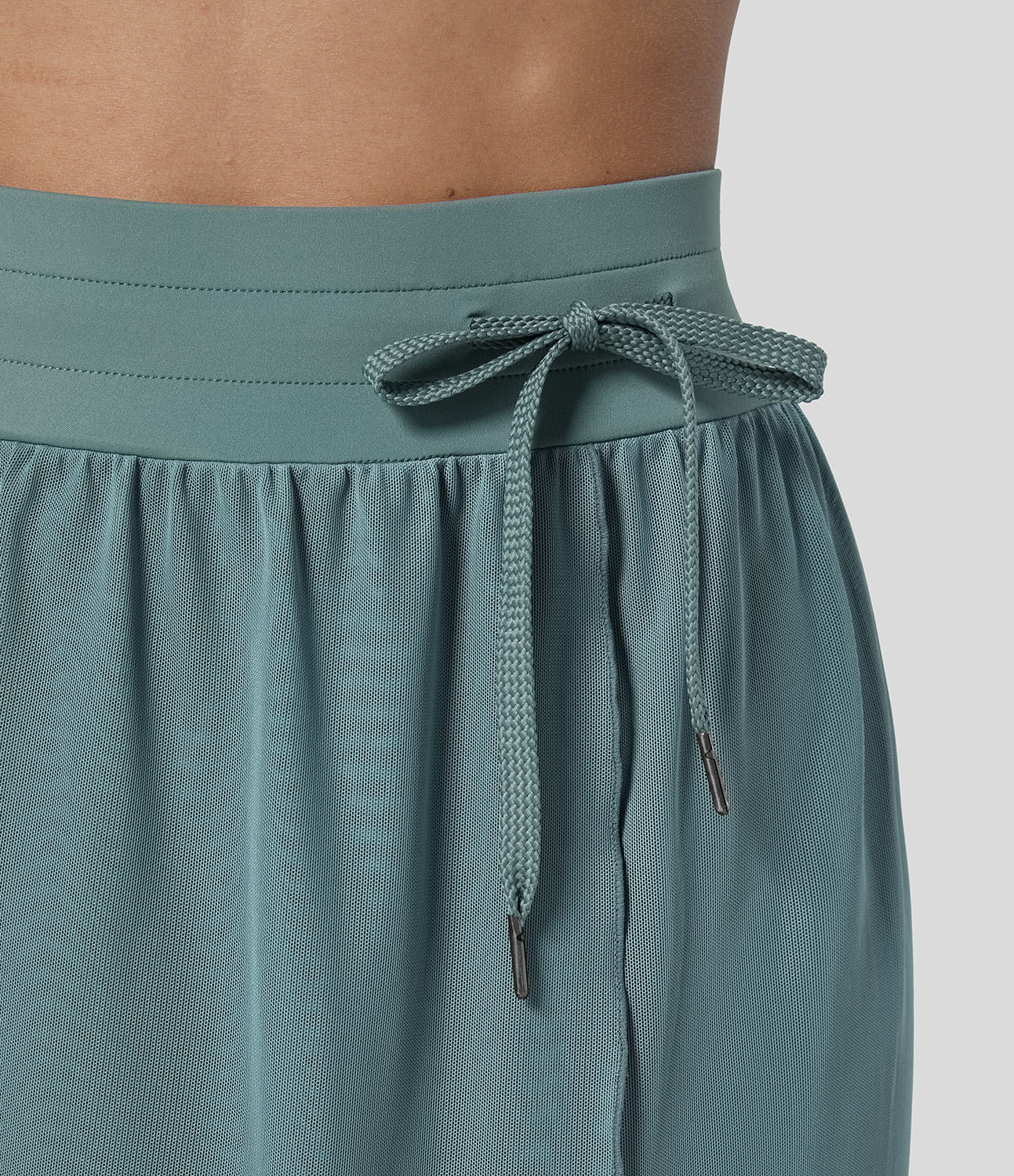 Halara High Waisted Side Drawstring Contrast Mesh Flowy Solid Yoga Joggers  - Mineral Blue - M 