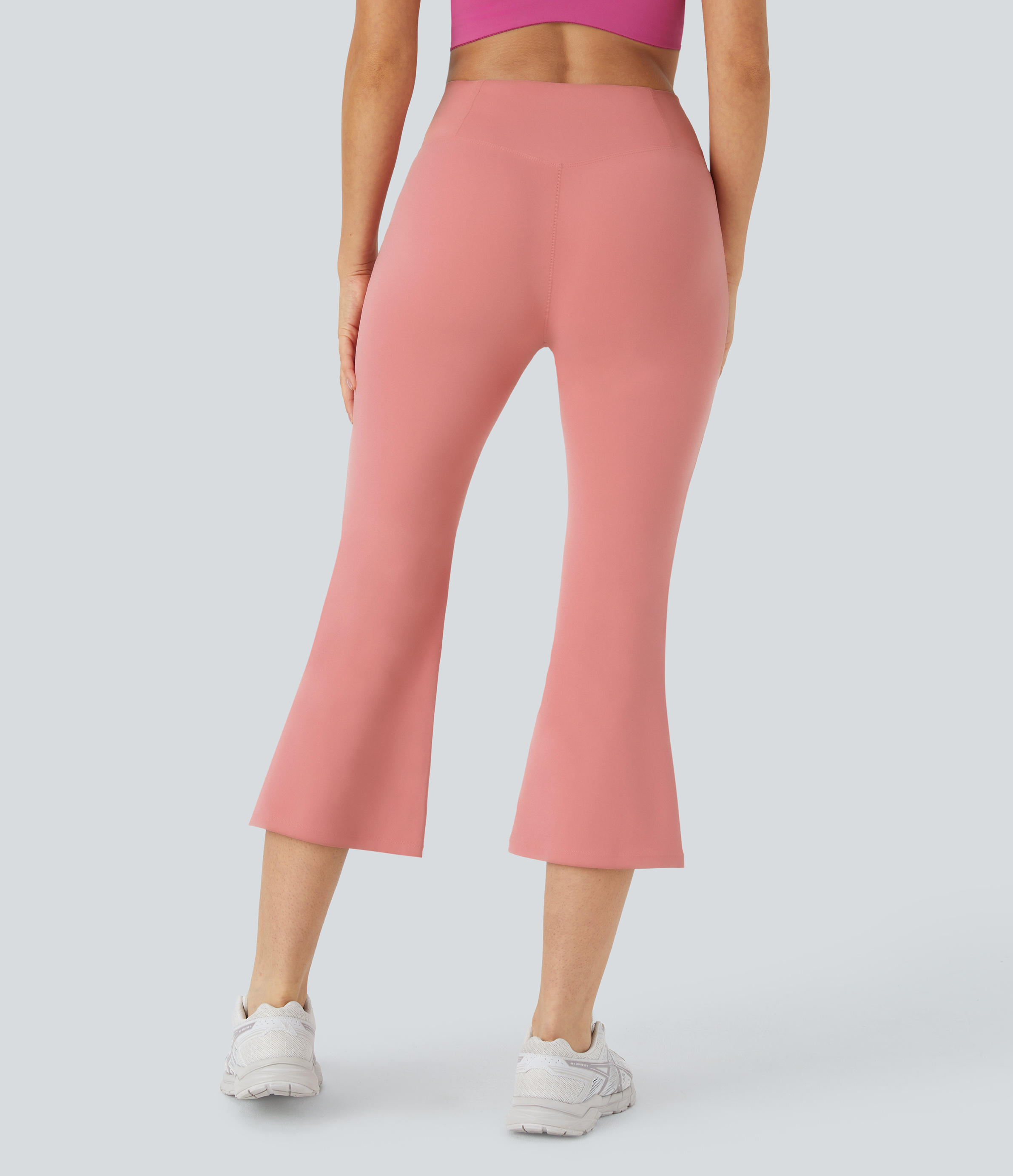 Halara Crossover High Waisted Back Pocket Flare Capri Yoga Leggings  - Candy Pink - XL gym leggings leggings with pockets 