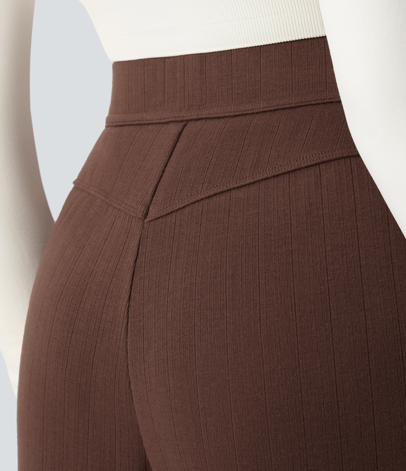 Halara Ribbed Knit High Waisted Side Pocket Wide Leg Casual Pants  - Chocolate Fondant - S(regular) sweatpants jogger pants 