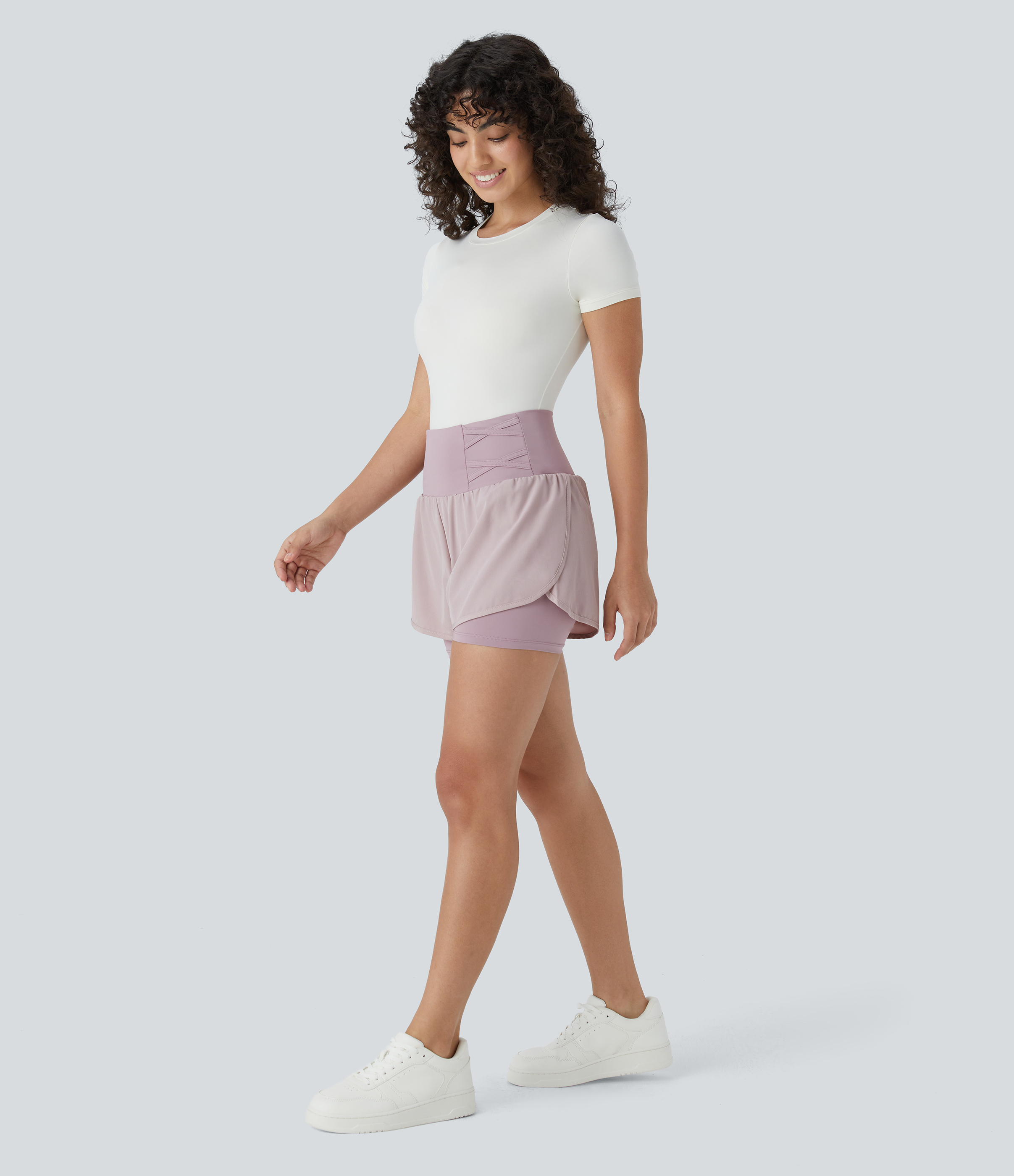Halara High Waisted Side Pocket 2-in-1 Casual Shorts 3`` Gym Short - Tea Pink - M booty shorts compression shorts yoga shorts 