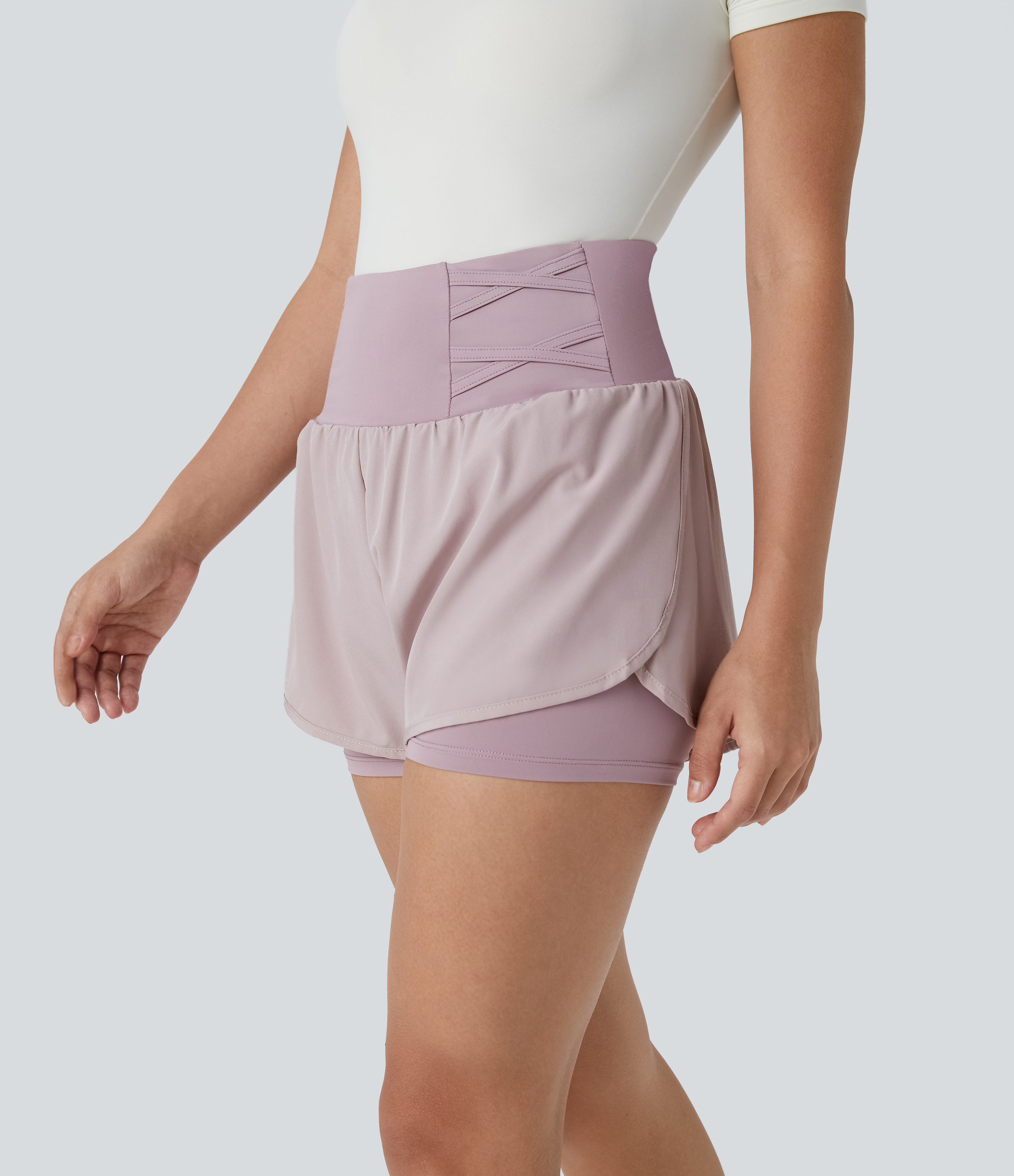 Halara High Waisted Side Pocket 2-in-1 Casual Shorts 3`` Gym Short - Tea Pink - M booty shorts compression shorts yoga shorts 