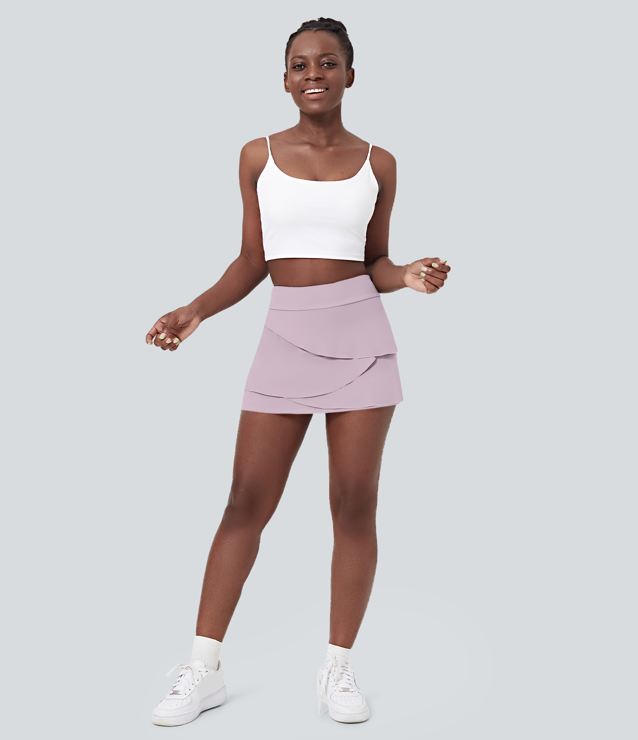 Halara Everyday High Waisted Pocket Tiered Petal 2-in-1 Golf Skirt  - Pink Purple - M midi skirt a line skirt golfing skirt 