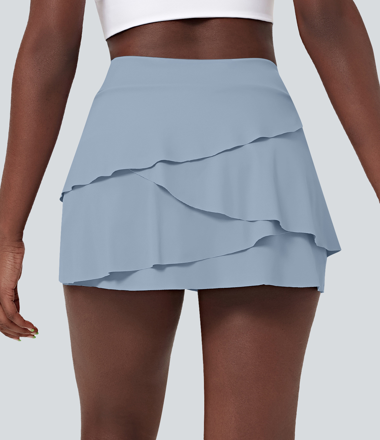 Halara Everyday High Waisted Pocket Tiered Petal 2-in-1 Golf Skirt  - Snowflake Blue - S midi skirt a line skirt golfing skirt 