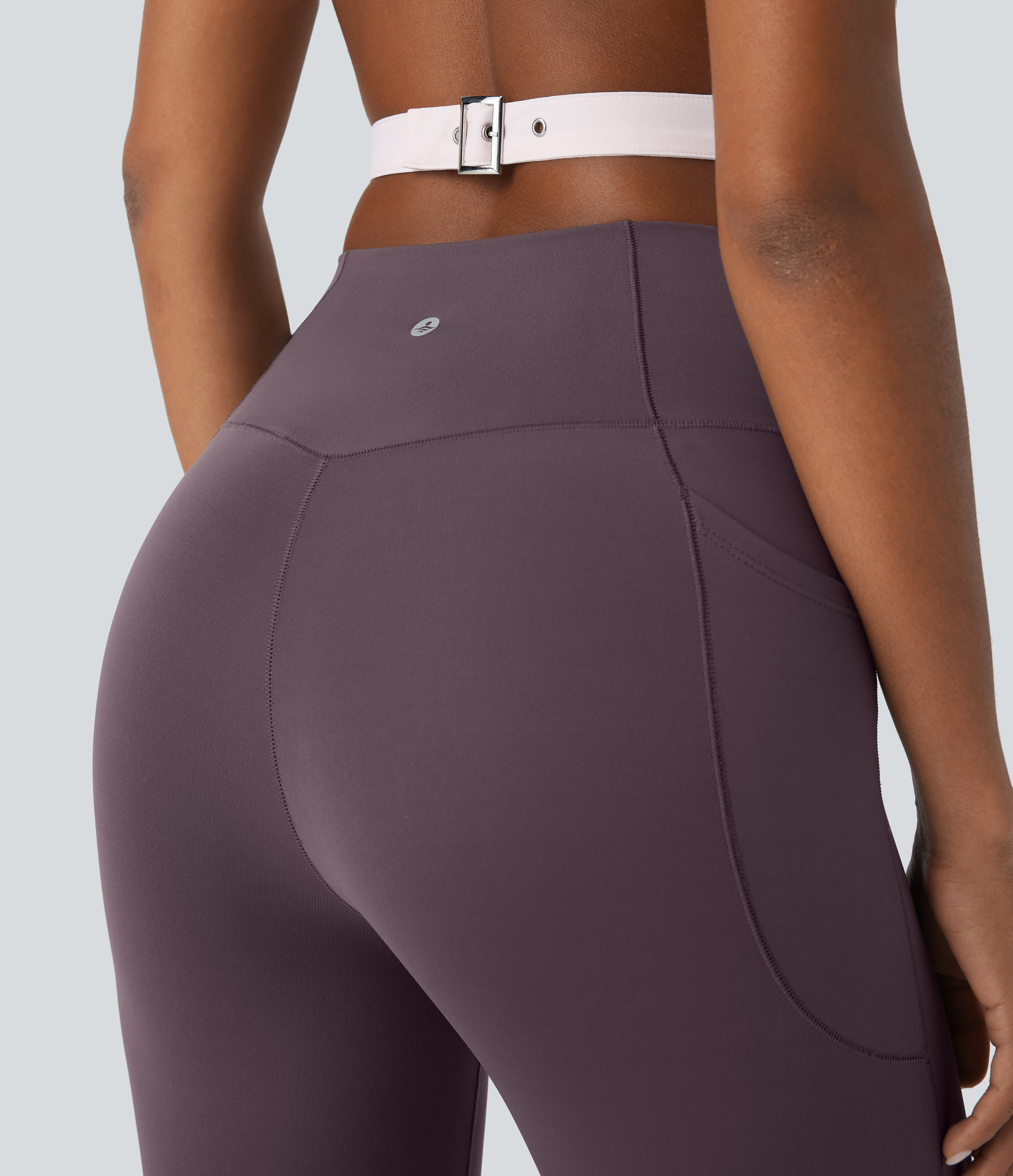 Halara PatitoffВ® 2.0 Pet Hair Resistant High Waisted Crossover Side Pocket Capri Yoga Leggings  - Light Gray Plum Purple - M gym leggings 
