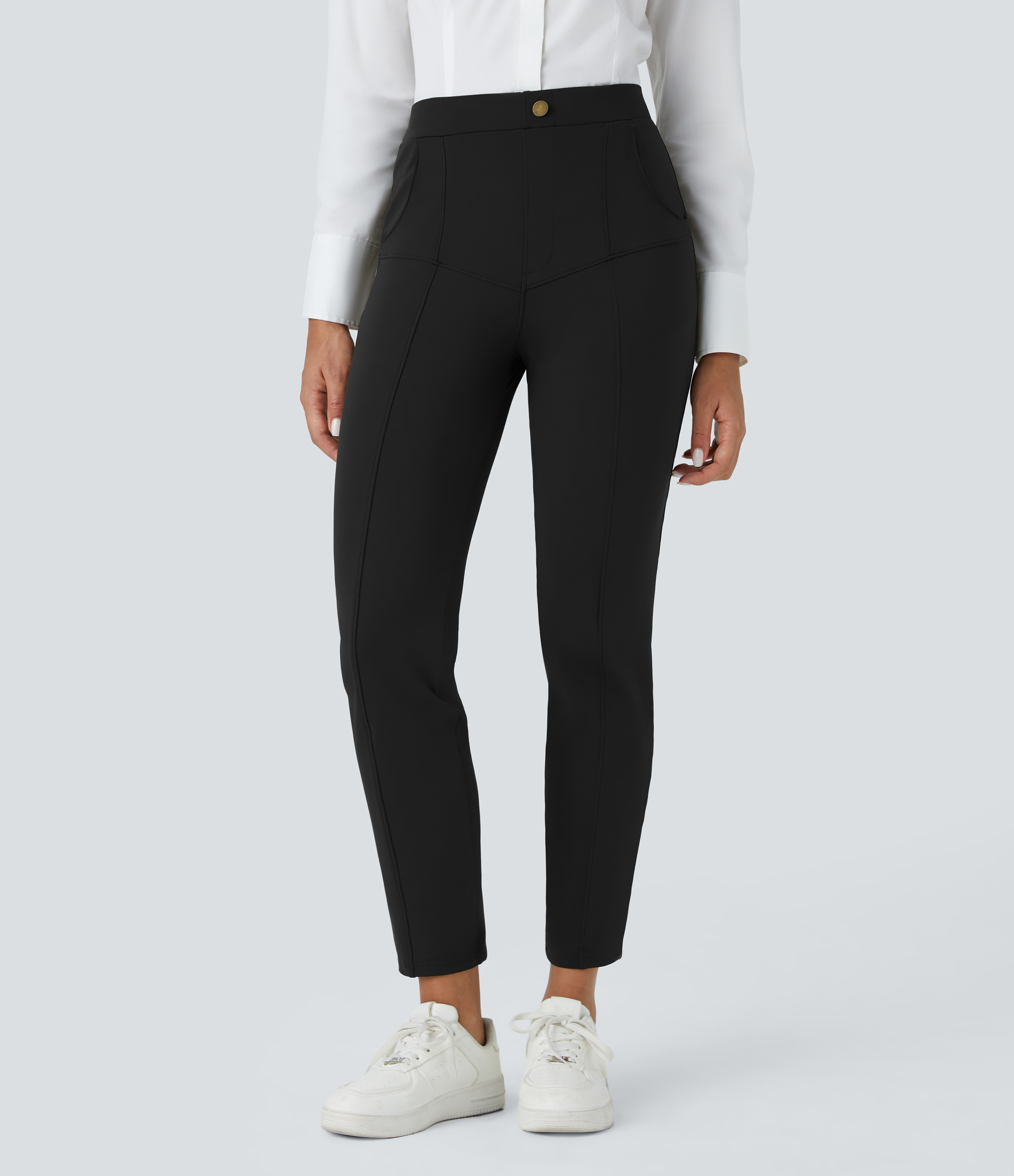 Halara EcoCloudfulв„ў Fabric High Waisted Multiple Pockets Solid Skinny Work Pants  - Black - L(regular) sweatpants jogger pants 