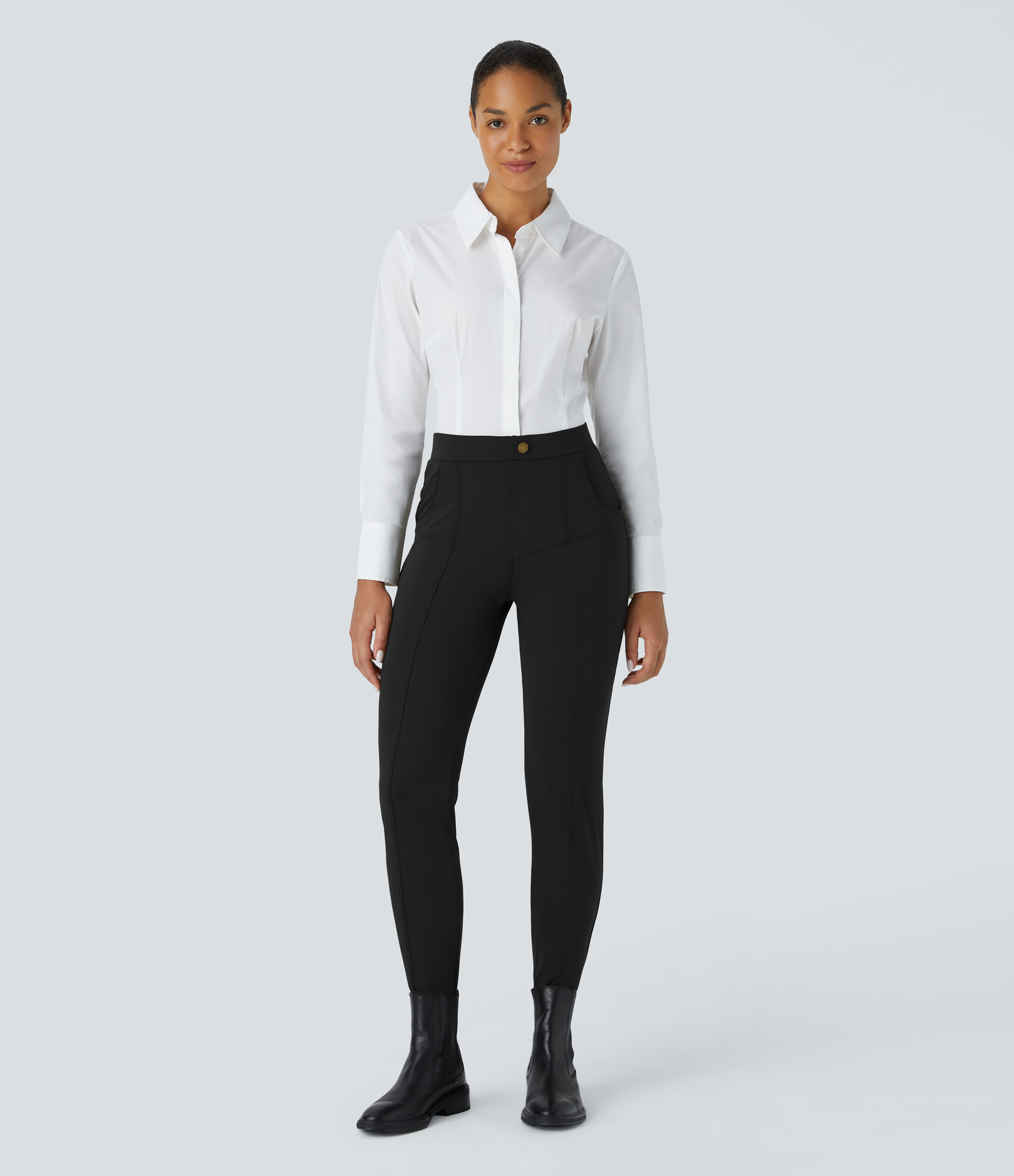 Halara EcoCloudfulв„ў Fabric High Waisted Multiple Pockets Solid Skinny Work Pants  - Black - L(regular) sweatpants jogger pants 