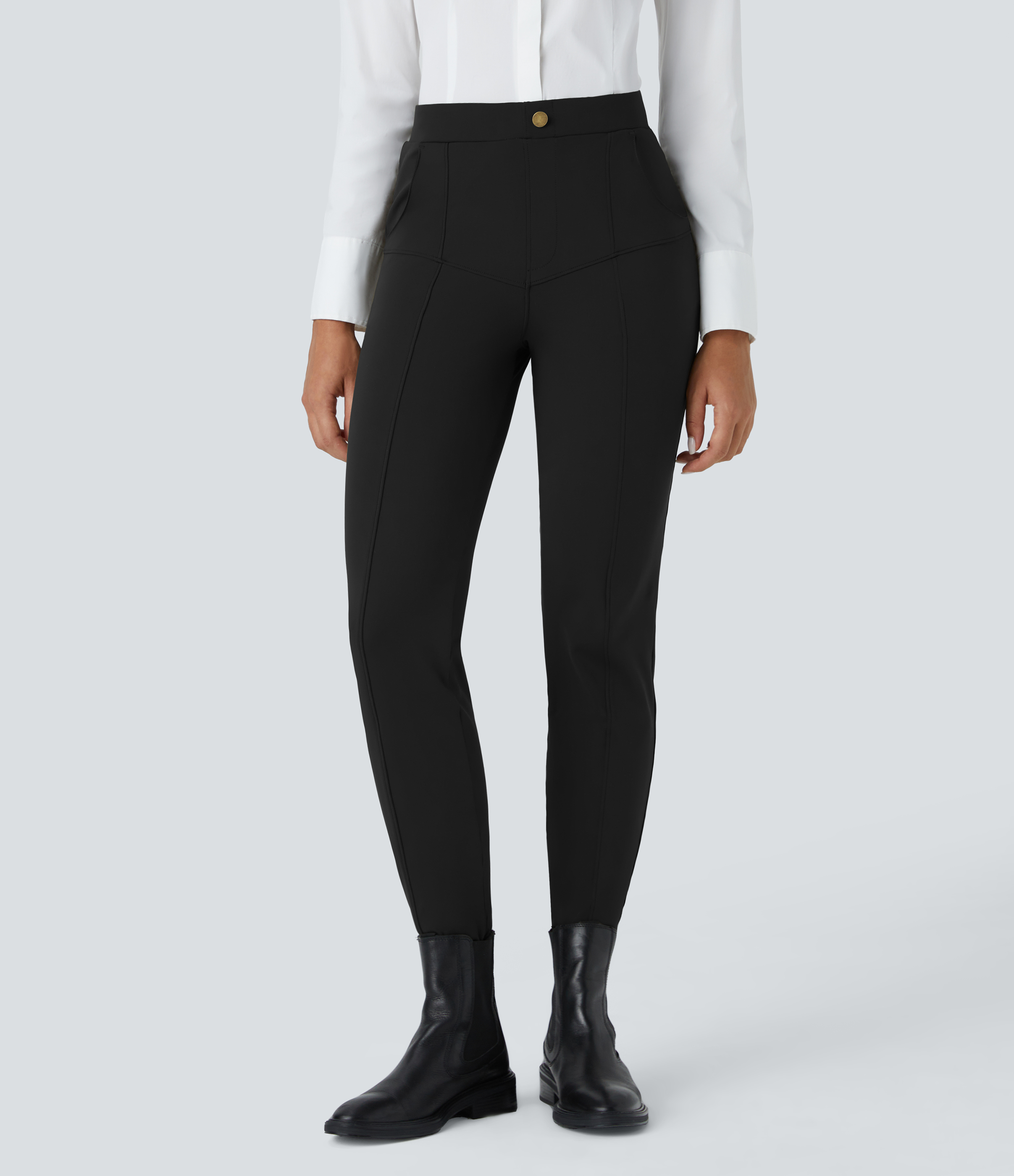 Halara EcoCloudfulв„ў Fabric High Waisted Multiple Pockets Solid Skinny Work Pants  - Black - L(regular) sweatpants jogger pants 