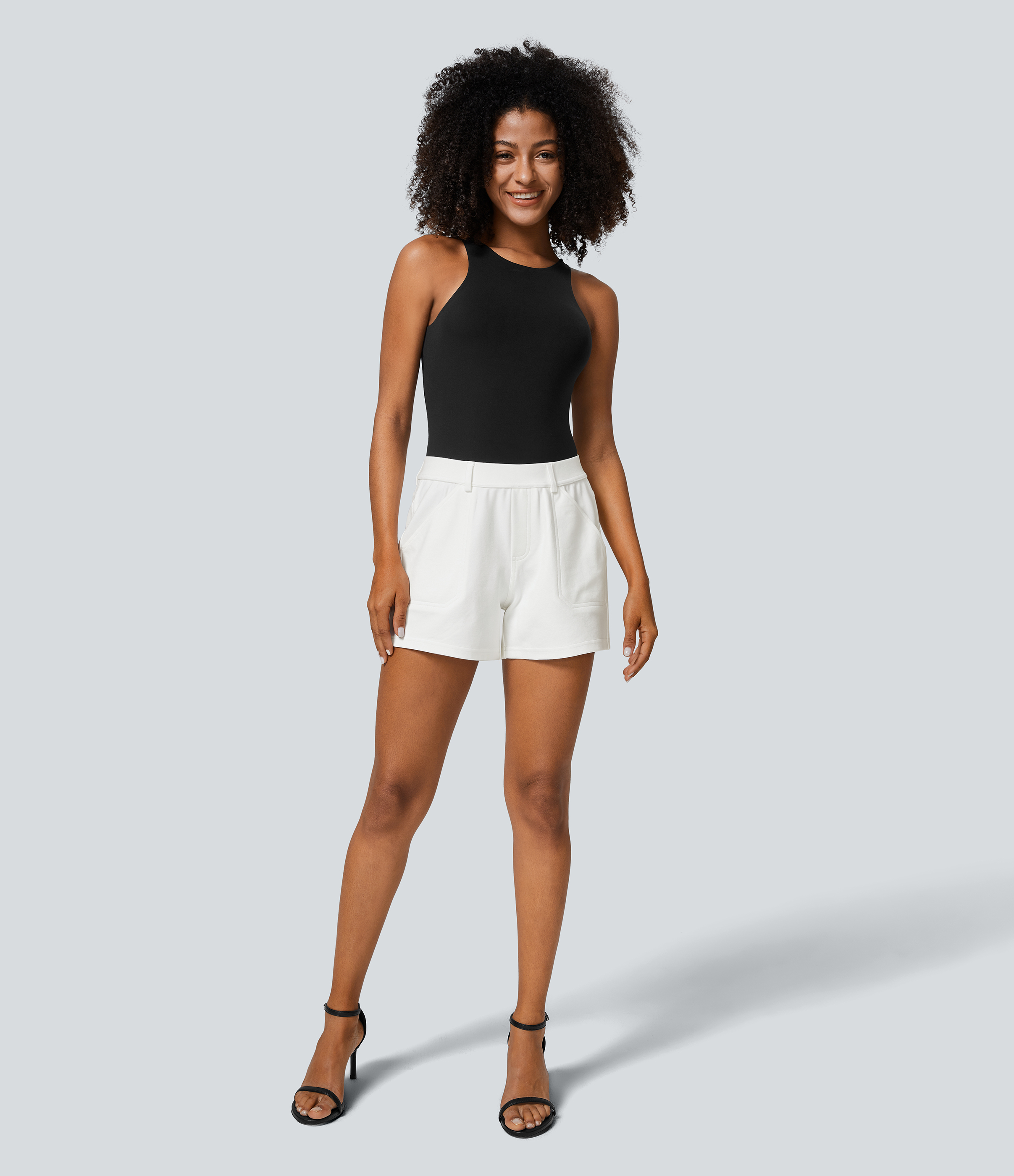 Halara Mid Rise Multiple Pockets Work Shorts  - White - S(regular) 
