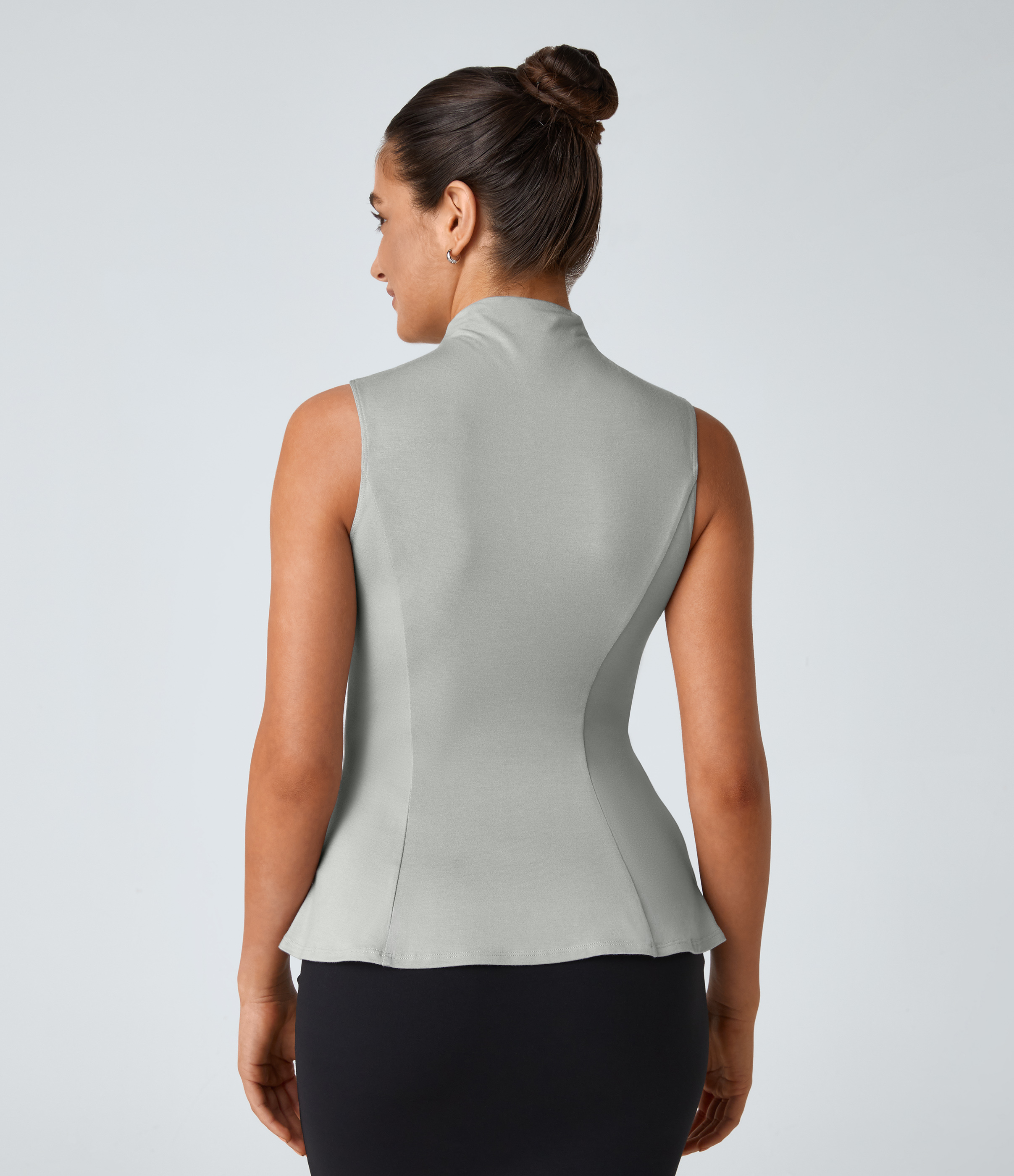 Halara Funnel Neck Peplum Casual Tank Top Tank Top - Greenish Grey - S golf tops halter top tunic tops sleeveless tops backless top 