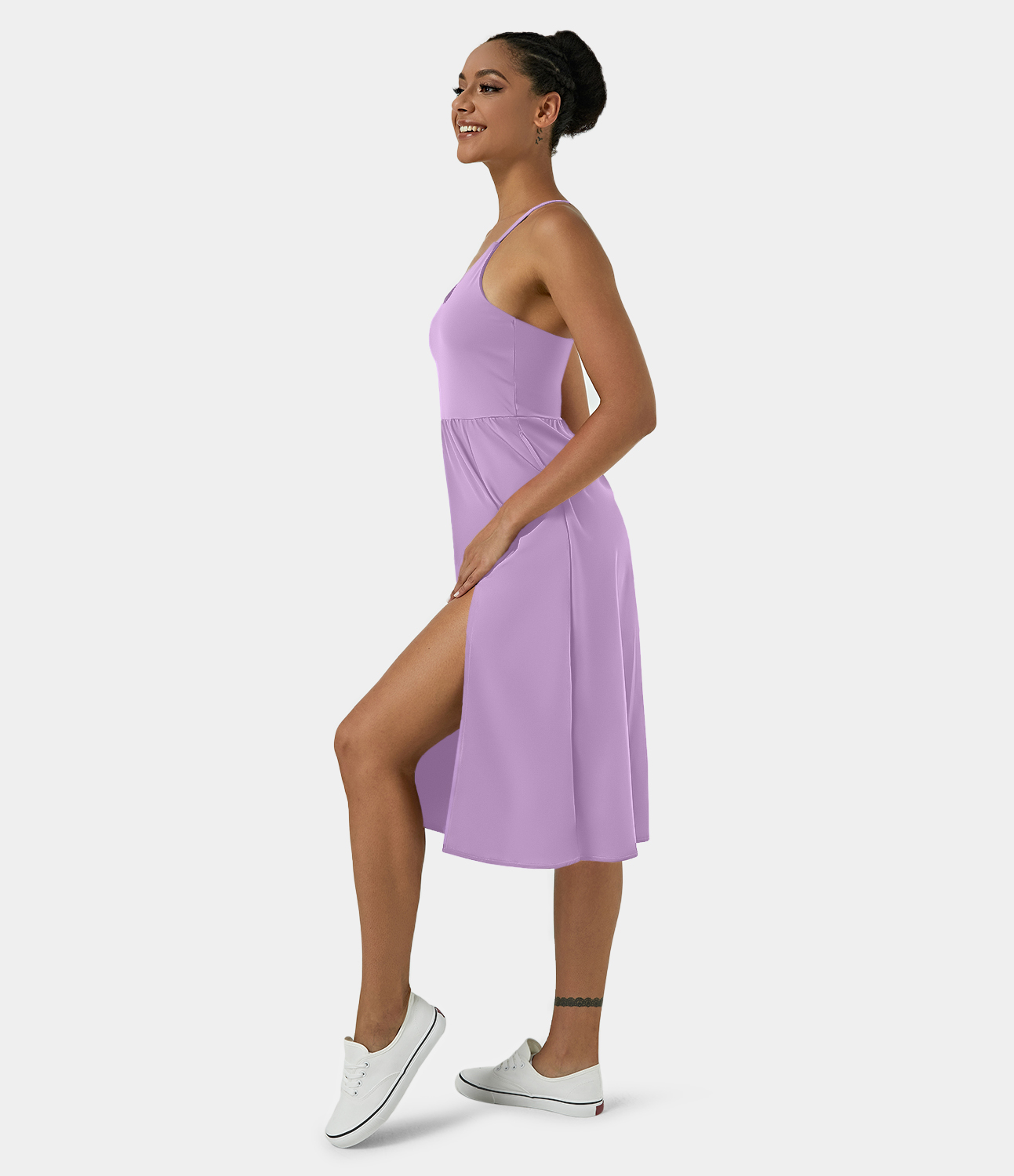 

Halara Everyday Midi Chill Dress-La Land Casual Dress - Orchid Bouquet -  slip dress beach dress ruched dress halter dress exercise dress
