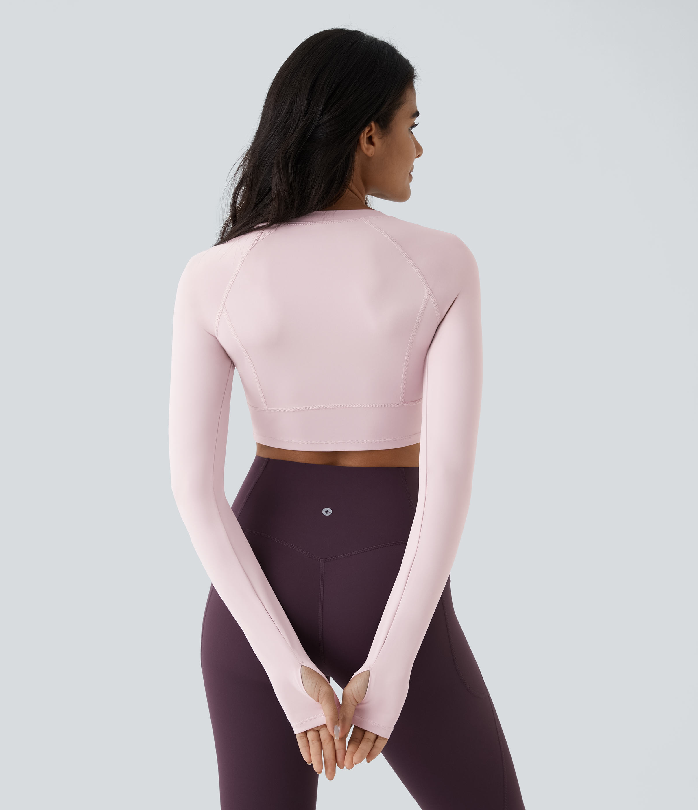 Halara Solid Thumb Hole Cropped Yoga Sports Top  - Pale Lilac - S 