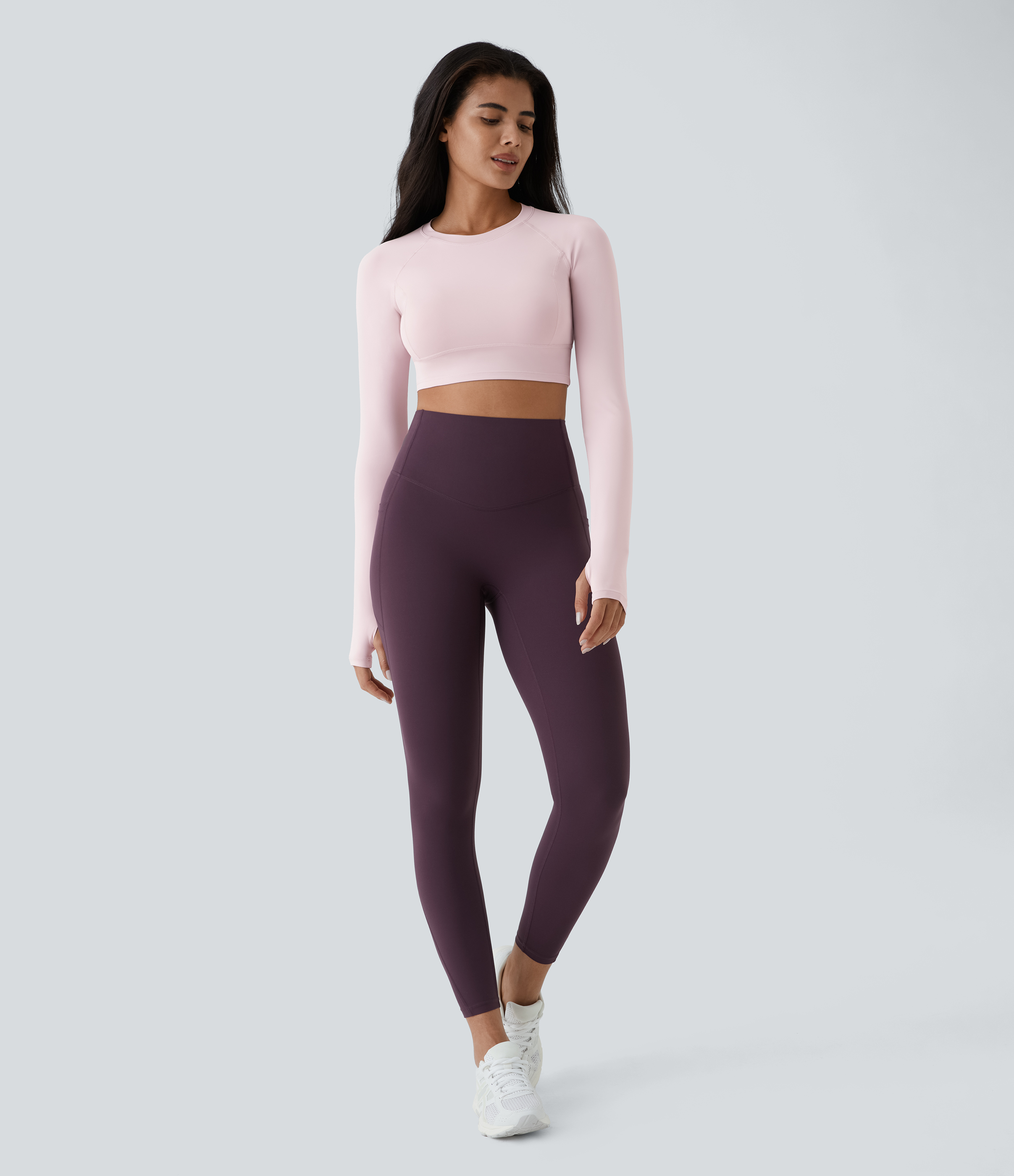 Halara Solid Thumb Hole Cropped Yoga Sports Top  - Pale Lilac - S 