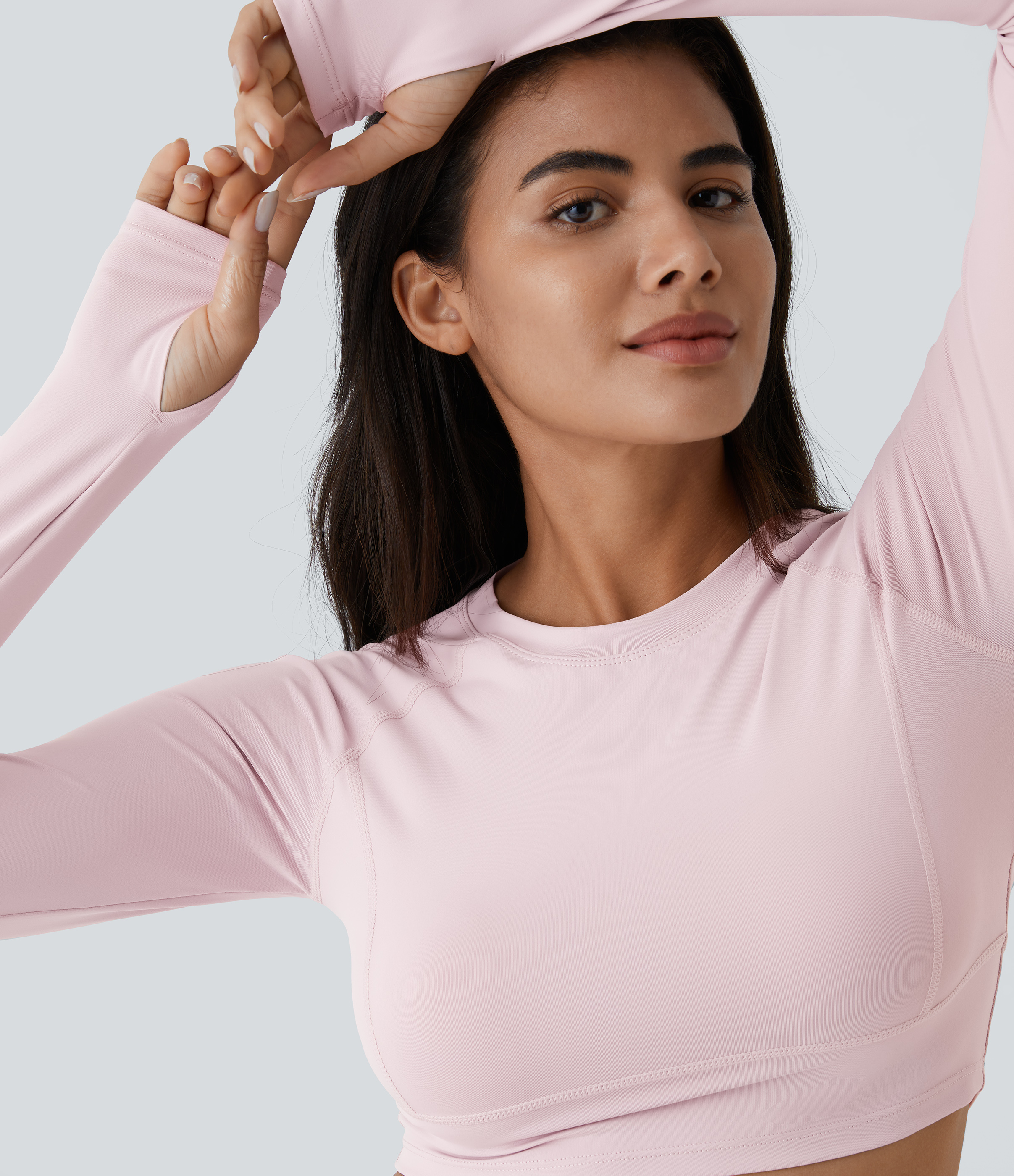 Halara Solid Thumb Hole Cropped Yoga Sports Top  - Pale Lilac - S 