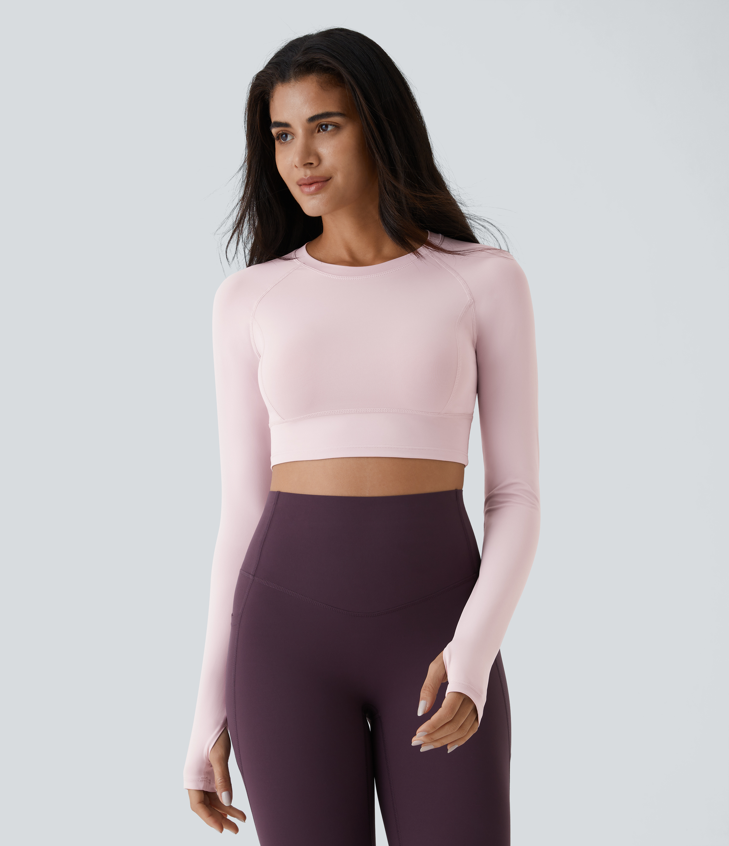 Halara Solid Thumb Hole Cropped Yoga Sports Top  - Pale Lilac - S 