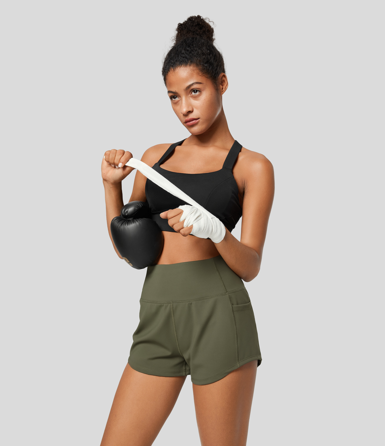 Halara SpeedWaveв„ў High Waisted Inside Drawstring Side Pocket Curved Hem Quick Dry Workout Shorts 2`` Gym Short - Grass Grey Green - S 