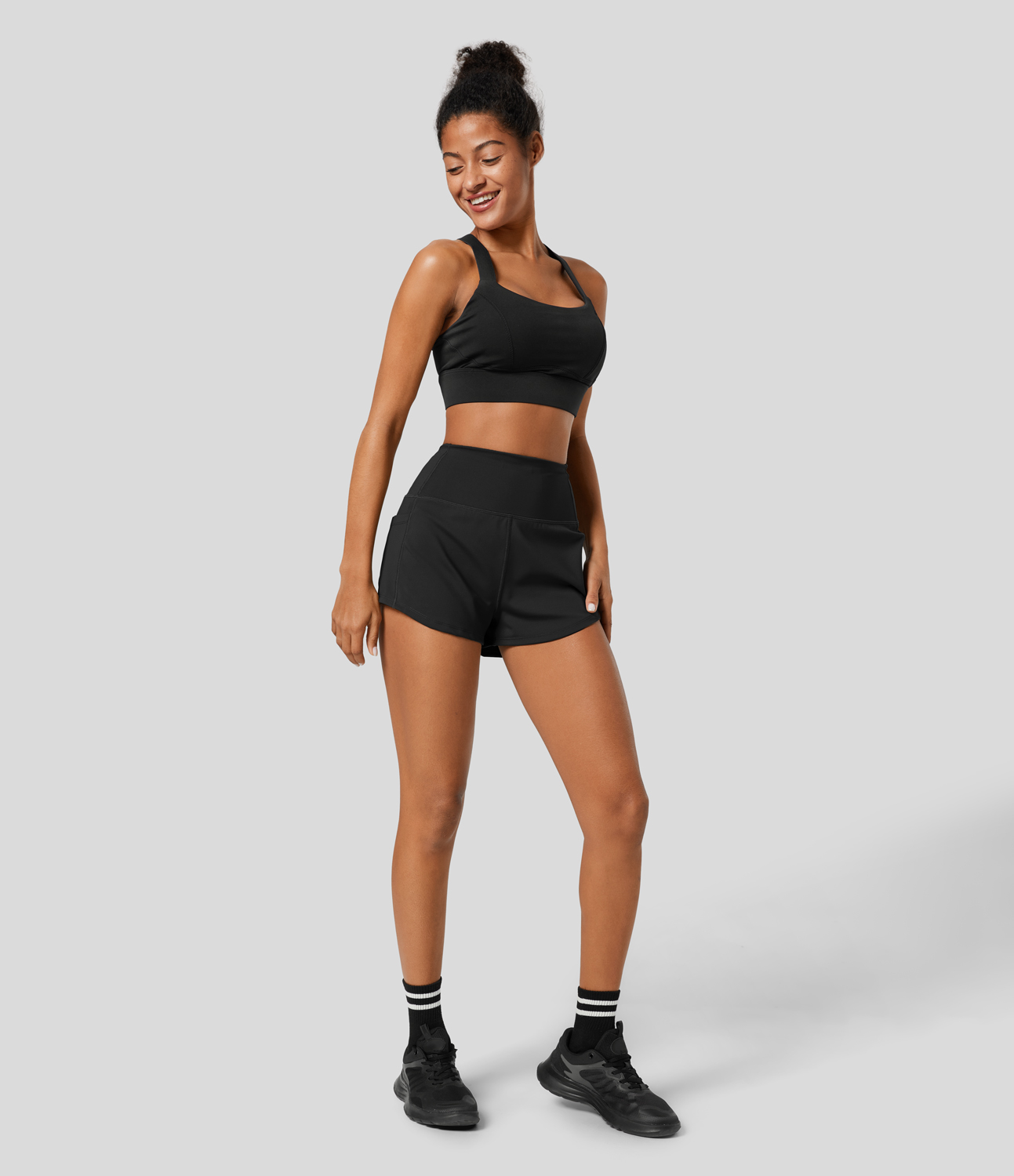 Halara SpeedWaveв„ў High Waisted Inside Drawstring Side Pocket Curved Hem Quick Dry Workout Shorts 2`` Gym Short - Black - S booty shorts 
