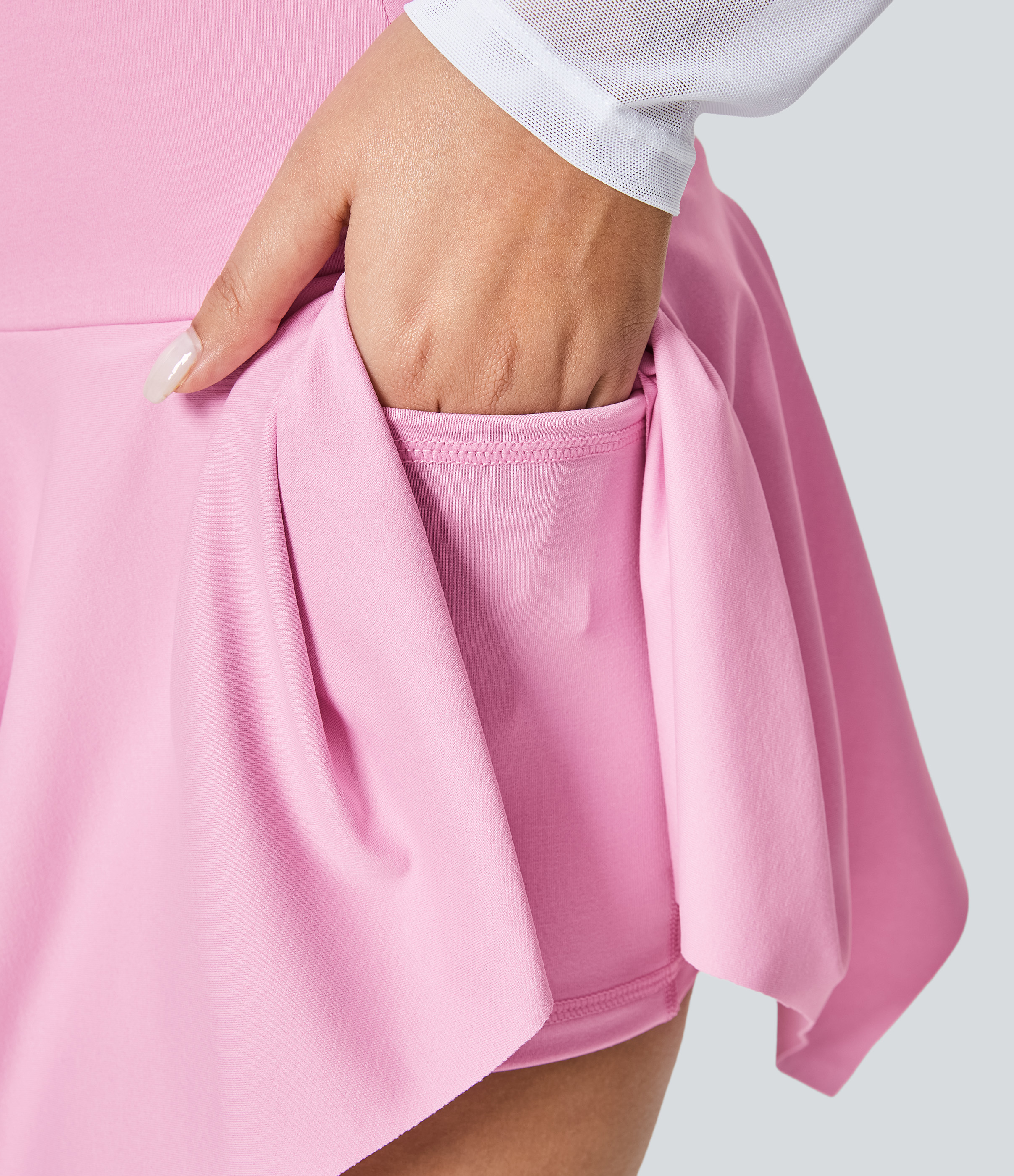 Halara High Waisted 2-in-1 Side Pocket Hanky Hem Micro Mini Dance Skirt  - Nosegay - S(regular) midi skirt a line skirt golfing skirt 
