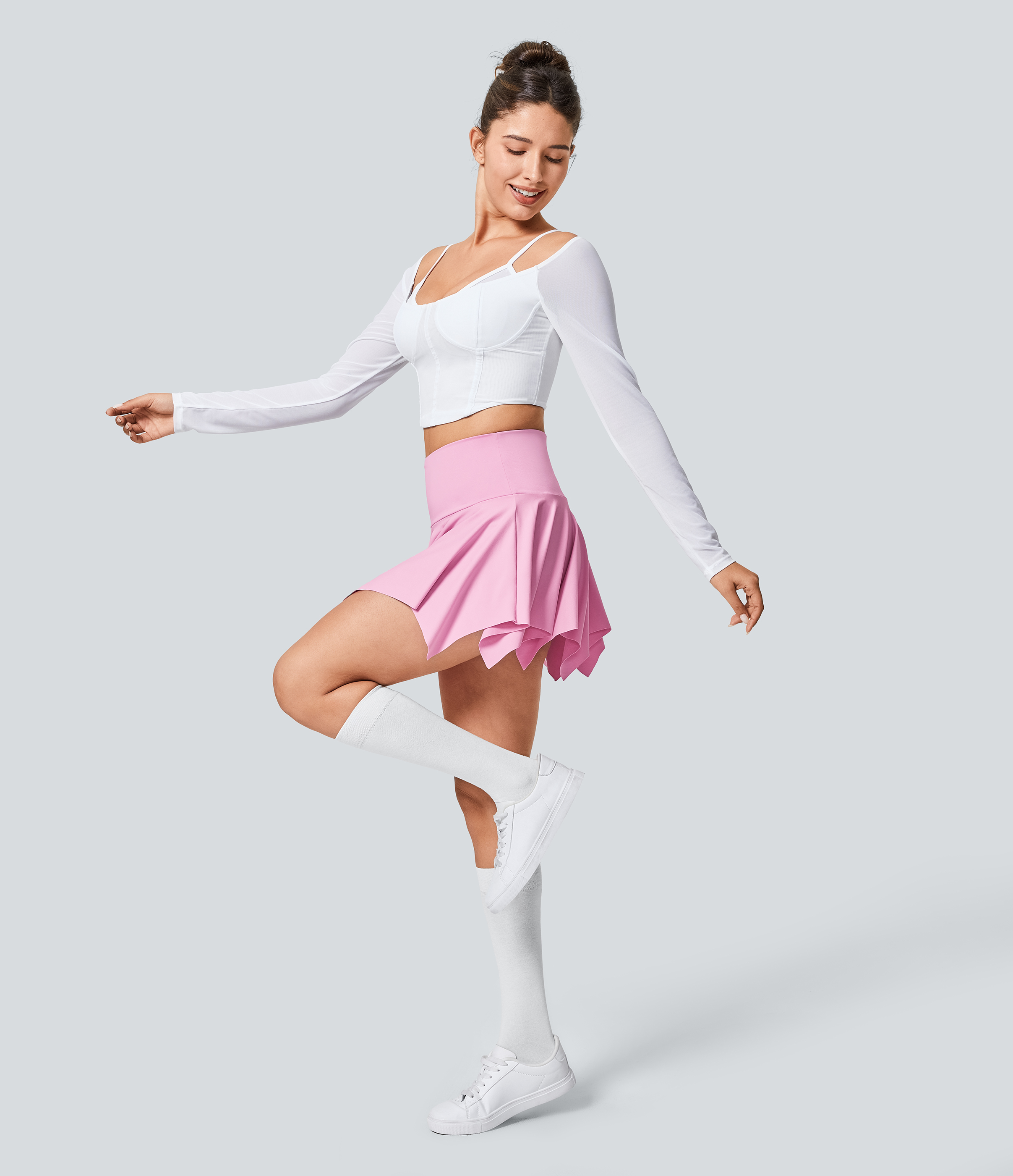 Halara High Waisted 2-in-1 Side Pocket Hanky Hem Micro Mini Dance Skirt  - Nosegay - S(regular) midi skirt a line skirt golfing skirt 