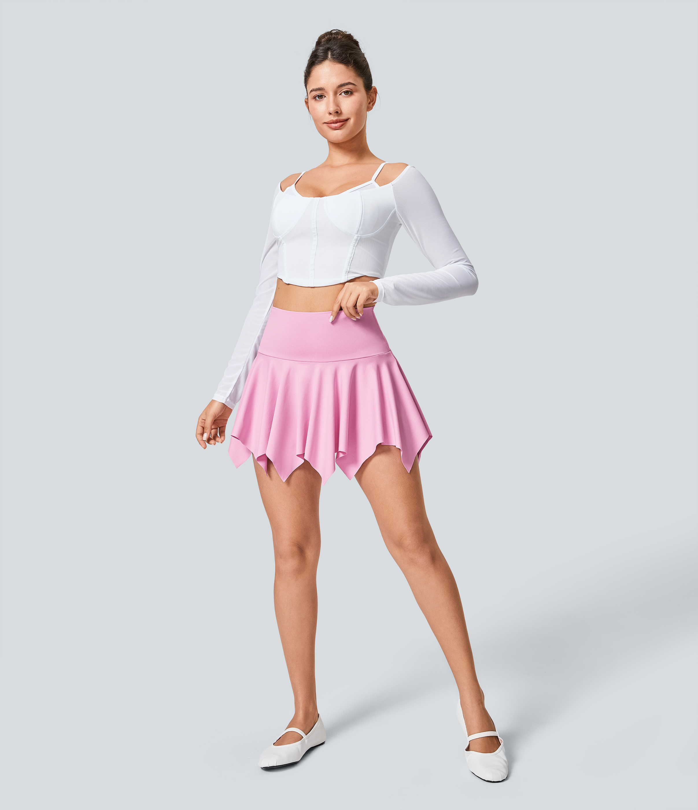 Halara High Waisted 2-in-1 Side Pocket Hanky Hem Micro Mini Dance Skirt  - Nosegay - S(regular) midi skirt a line skirt golfing skirt 