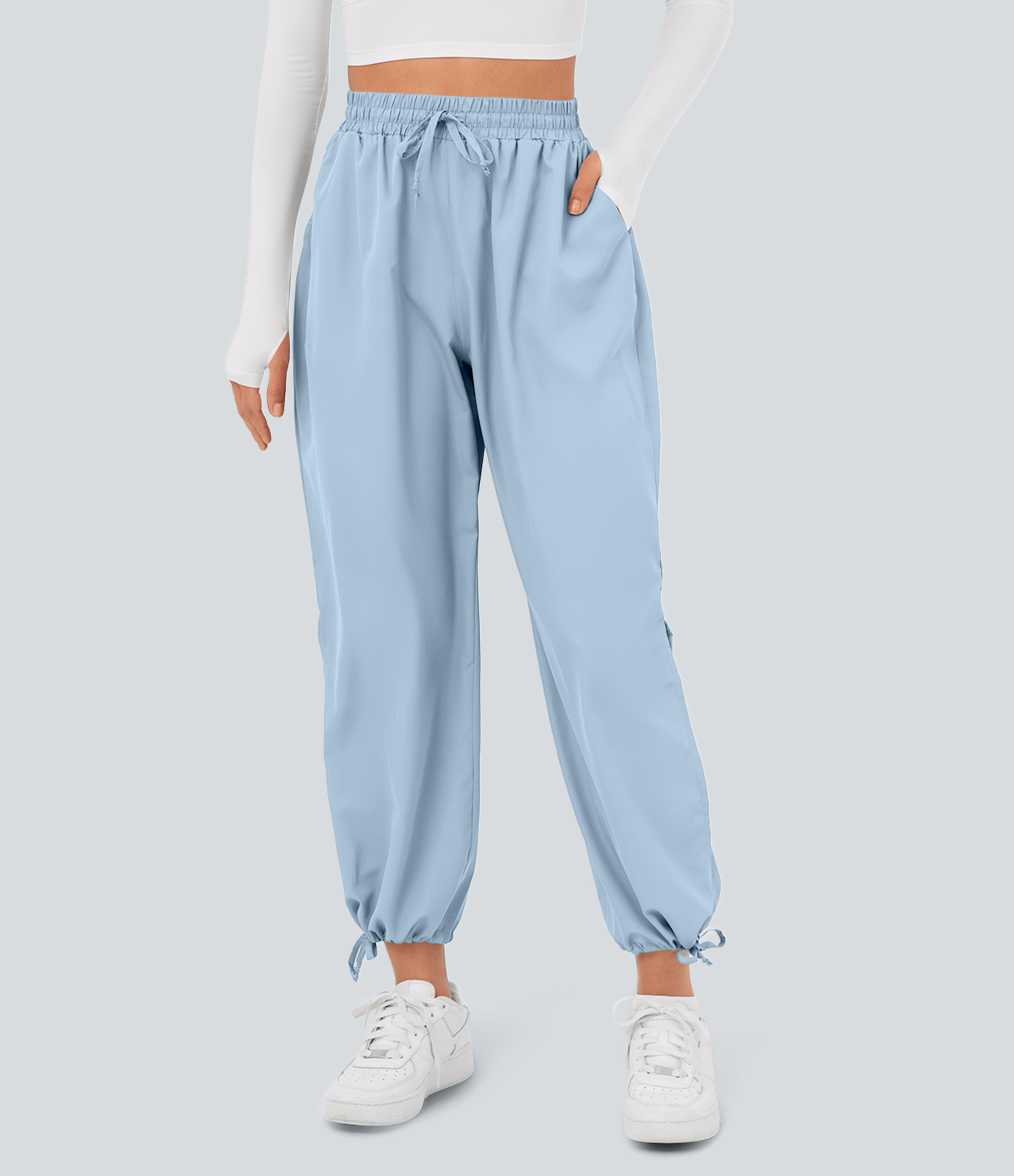 Halara Breezefulв„ў High Waisted Drawstring Side Pocket Split Hem Quick Dry Casual Joggers  - Thin Ice Blue - S 