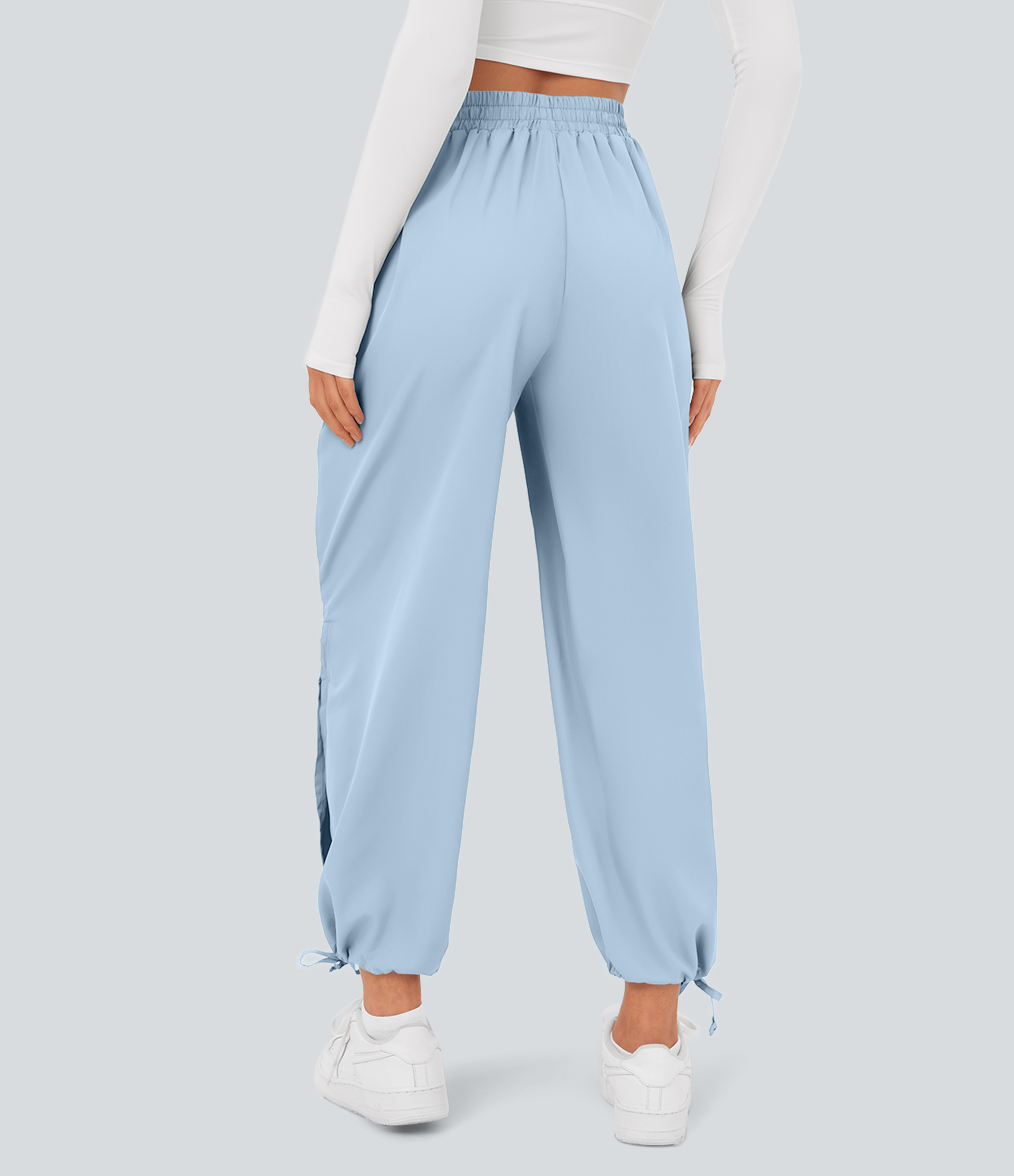 Halara Breezefulв„ў High Waisted Drawstring Side Pocket Split Hem Quick Dry Casual Joggers  - Thin Ice Blue - S 