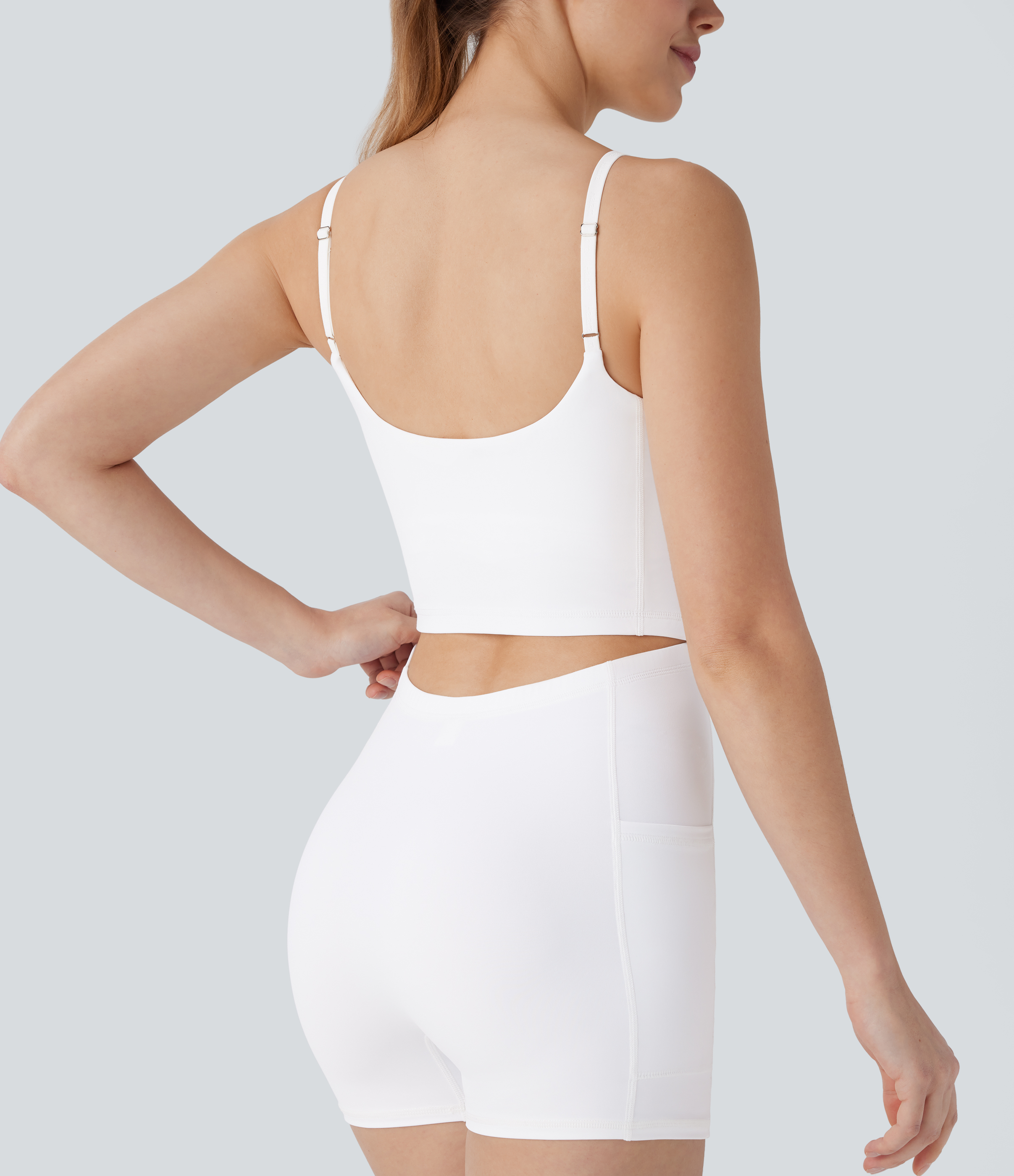 Halara Sleeveless Side Pocket Mini 2-piece Set Mesh Yoga Active Dress-Easy Peezy Workout Dress - Snow White - M 