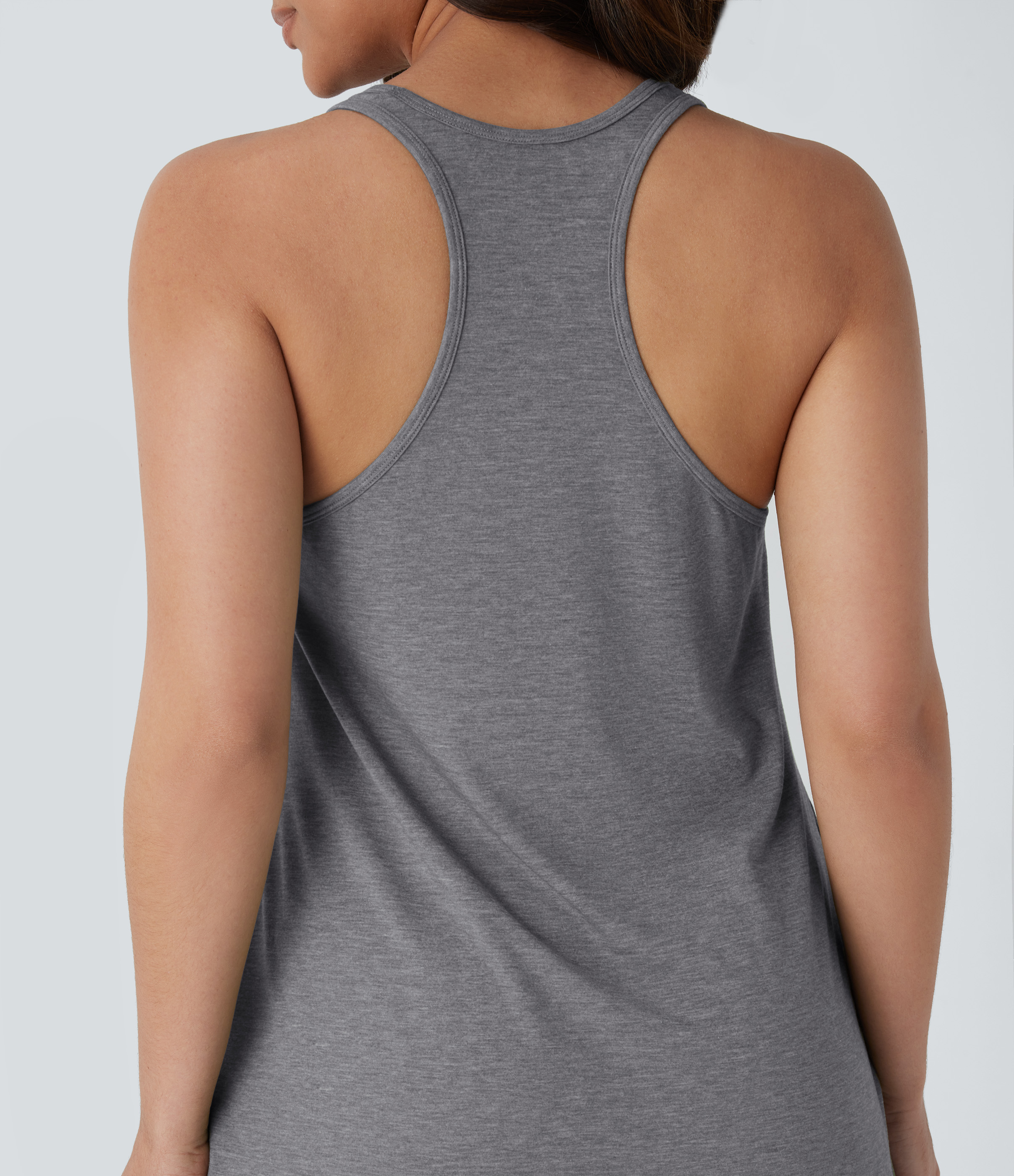 Halara U Neck Backless Racerback Side Pocket High Low Curved Hem Mini Resort Dress Casual Dress - Darl Gray Floral Yarn - L slip dress 