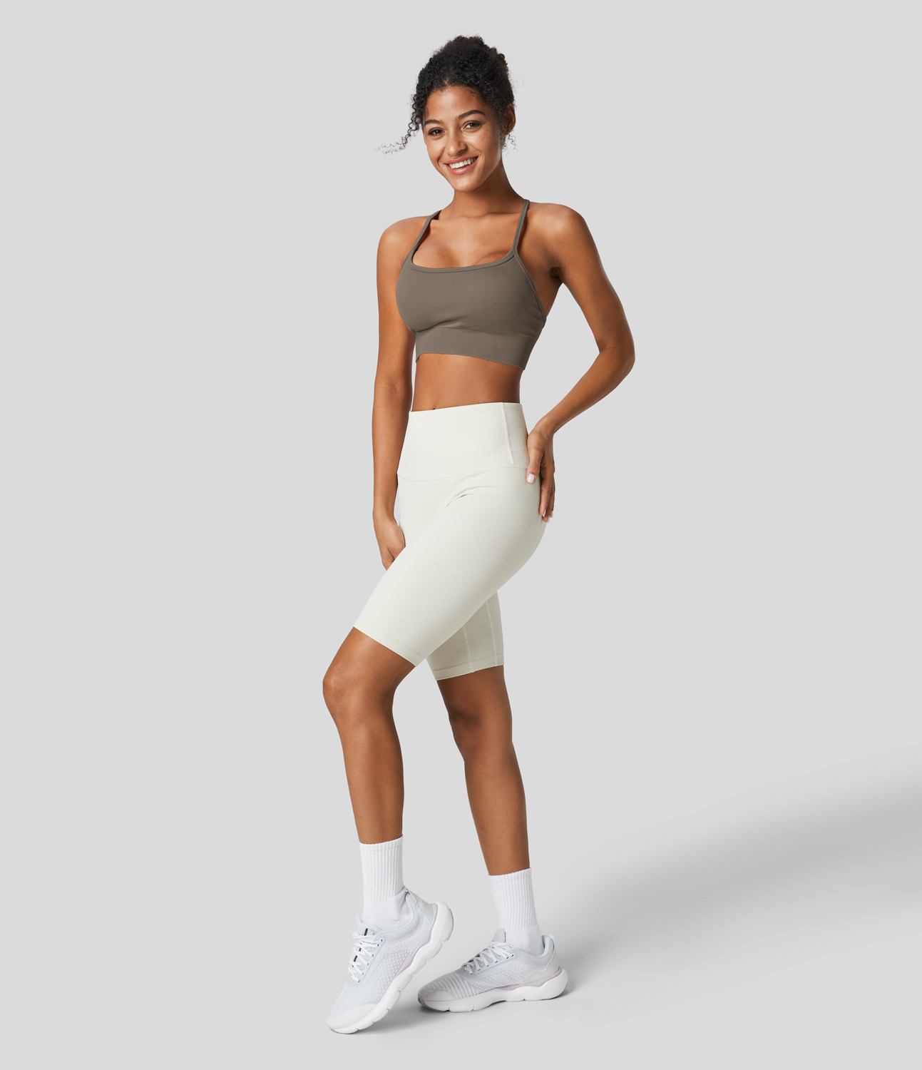 Halara Seamless Flow Low Support Backless Crisscross Yoga Sports Bra  - Fossil - S push up bra strapless bra backless bra sticky bra 