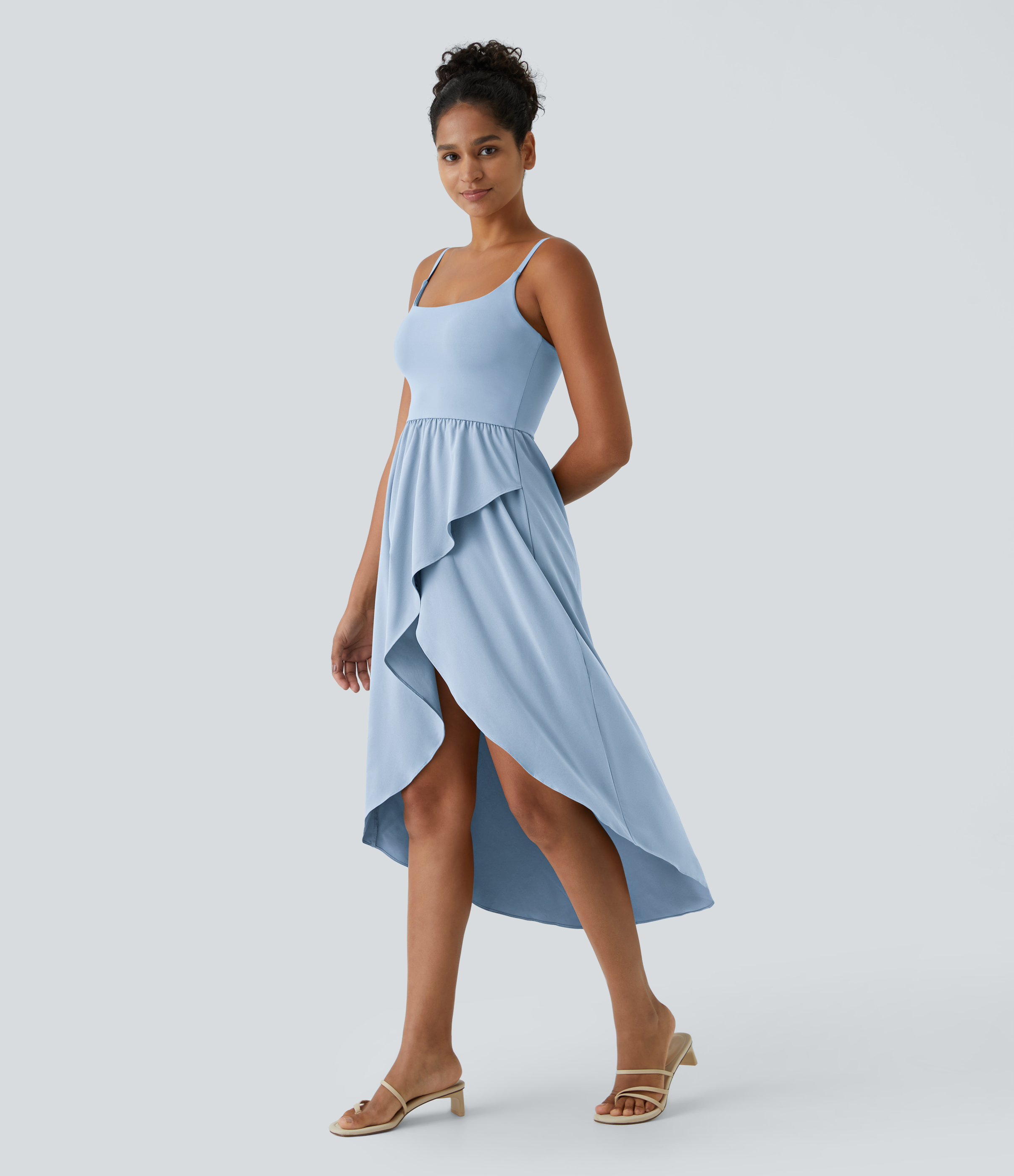 Halara Breezefulв„ў Backless High Low 2-Piece Side Pocket Flowy Midi Quick Dry Casual Dress Casual Dress - Angel Falls - S slip dress 