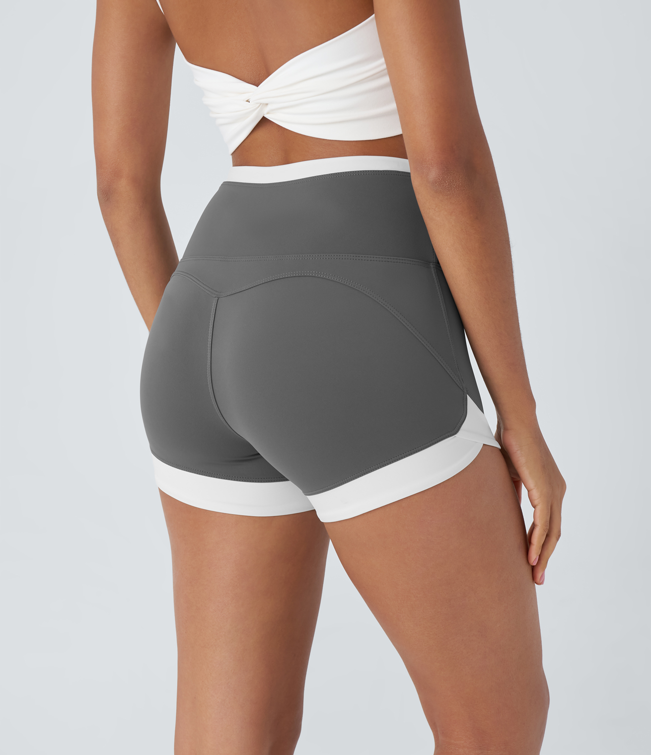 Halara High Waisted Color Block Yoga Biker Shorts  - Grey - S biker shorts women black biker shorts womens biker shorts white biker shorts 