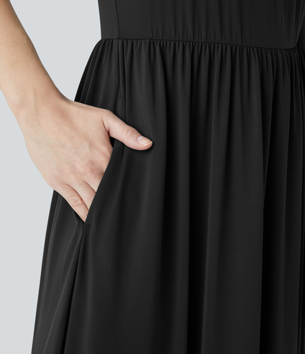 Halara Adjustable Halter Tie Back Side Pocket Split Hem Flowy Maxi Party Dress Casual Dress - Black - XL slip dress beach dress ruched dress 