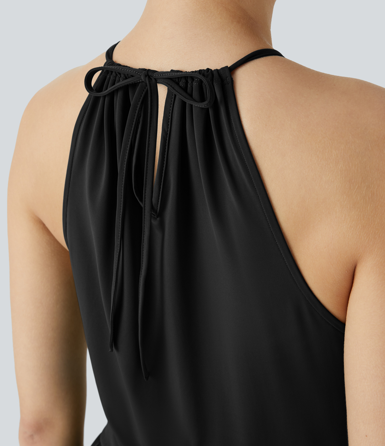 Halara Adjustable Halter Tie Back Side Pocket Split Hem Flowy Maxi Party Dress Casual Dress - Black - XL slip dress beach dress ruched dress 