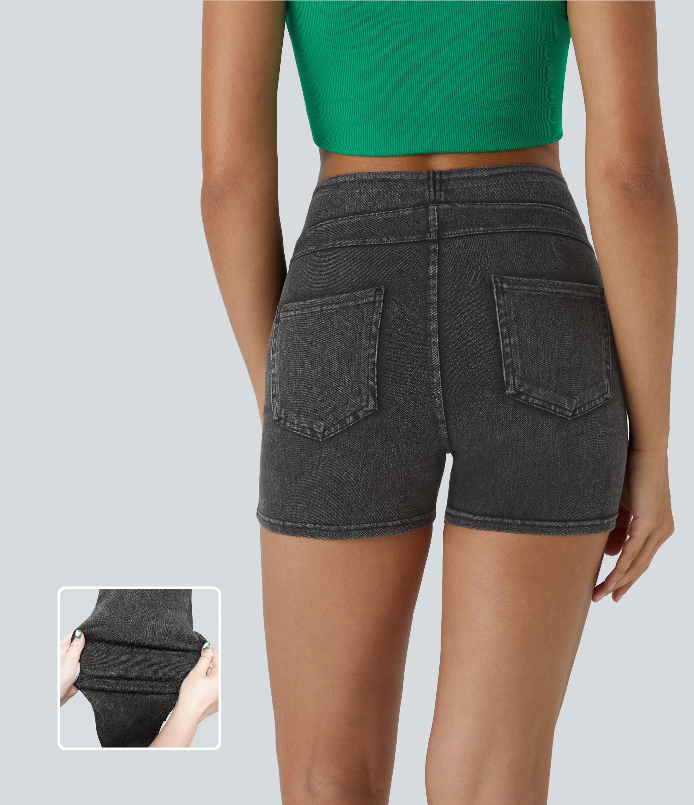 Halara Flex™ 하이 웨이스트 뒷면 포켓 신축성 있는 니트 데님 캐주얼 반바지 3부