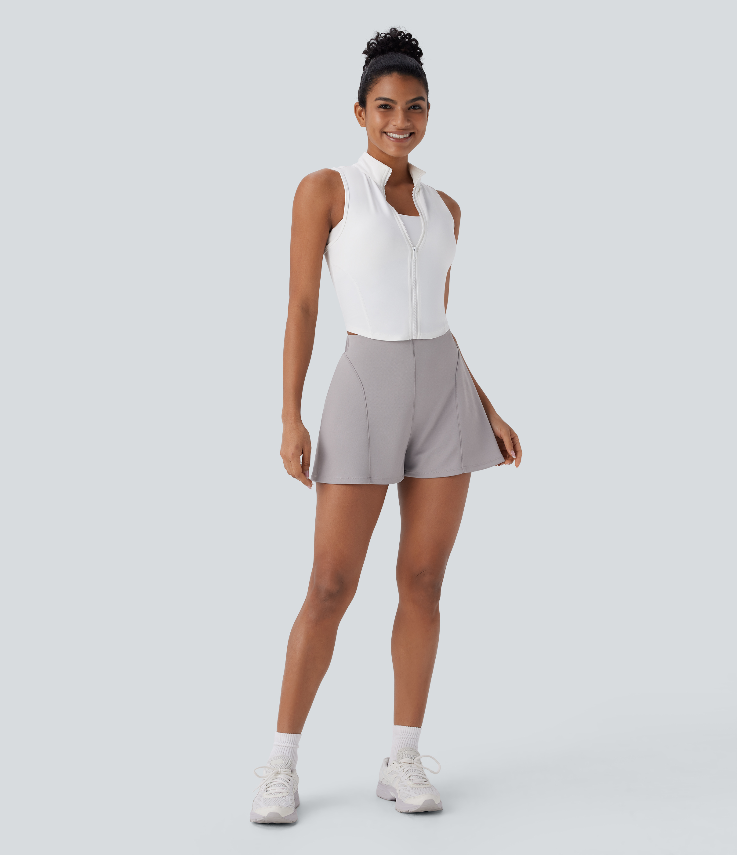 Halara High Waisted 2-in-1 Golf Shorts-Golf Tee Pocket Gym Short - Gull - S booty shorts compression shorts yoga shorts 