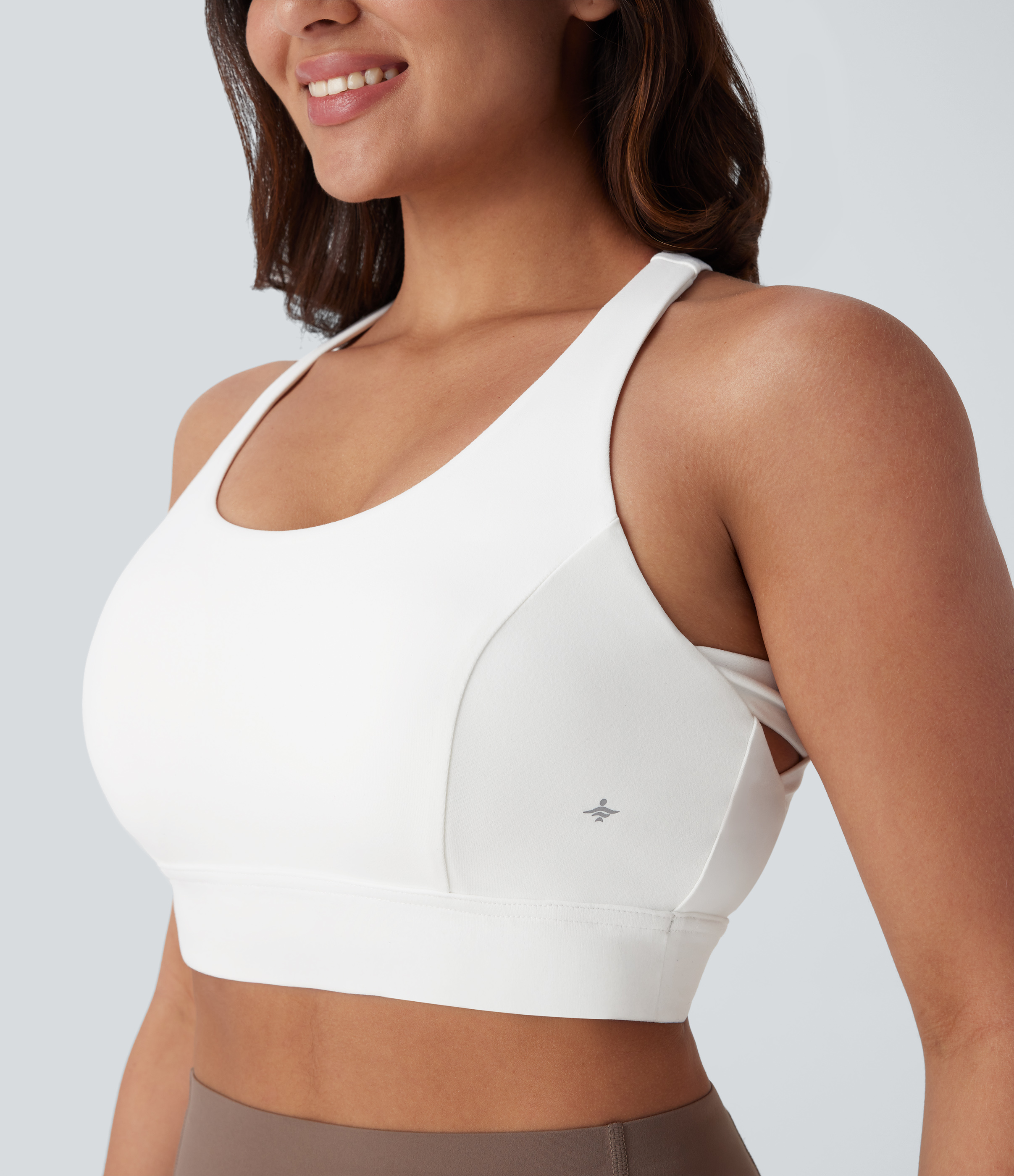Halara Low Support Backless Racerback Crisscross Yoga Sports Bra-D/DD/DDD/F Cups  - White - XS push up bra strapless bra backless bra 