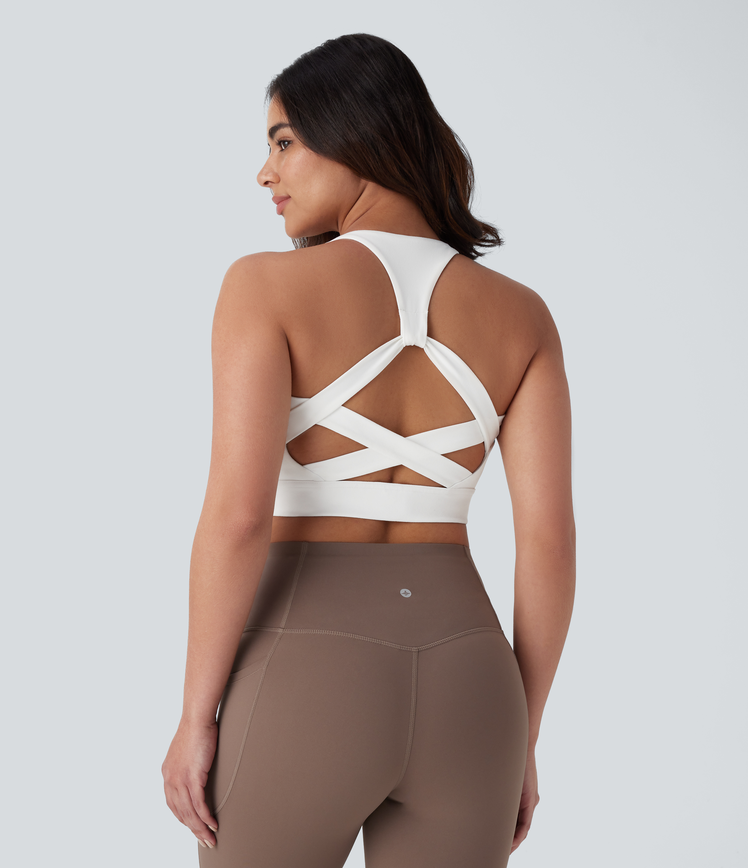 Halara Low Support Backless Racerback Crisscross Yoga Sports Bra-D/DD/DDD/F Cups  - White - XS push up bra strapless bra backless bra 