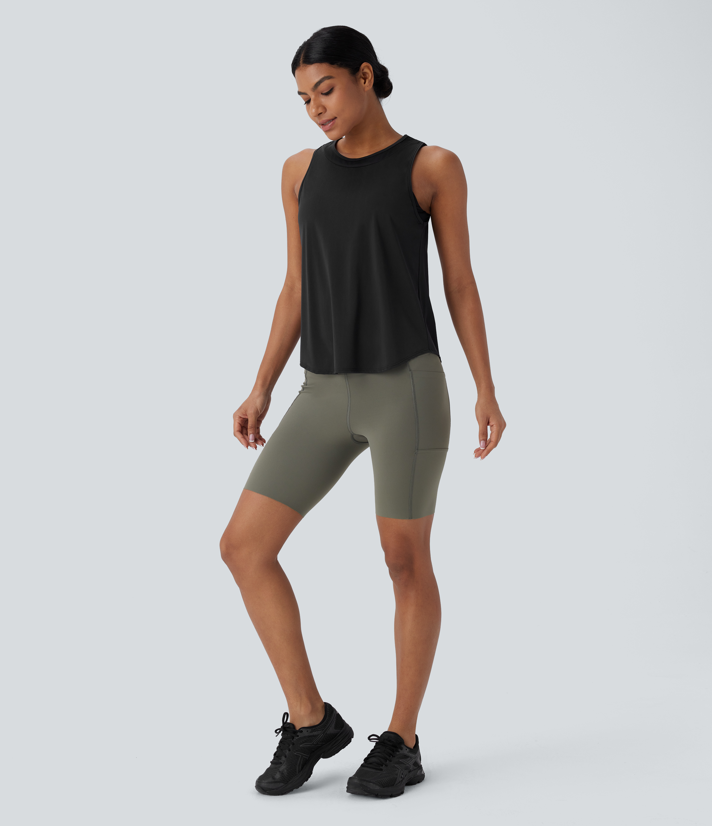 Halara Contrast Mesh Curved Hem Cool Touch Quick Dry Running Tank Top Tank Top - Black - XS golf tops halter top tunic tops sleeveless tops 