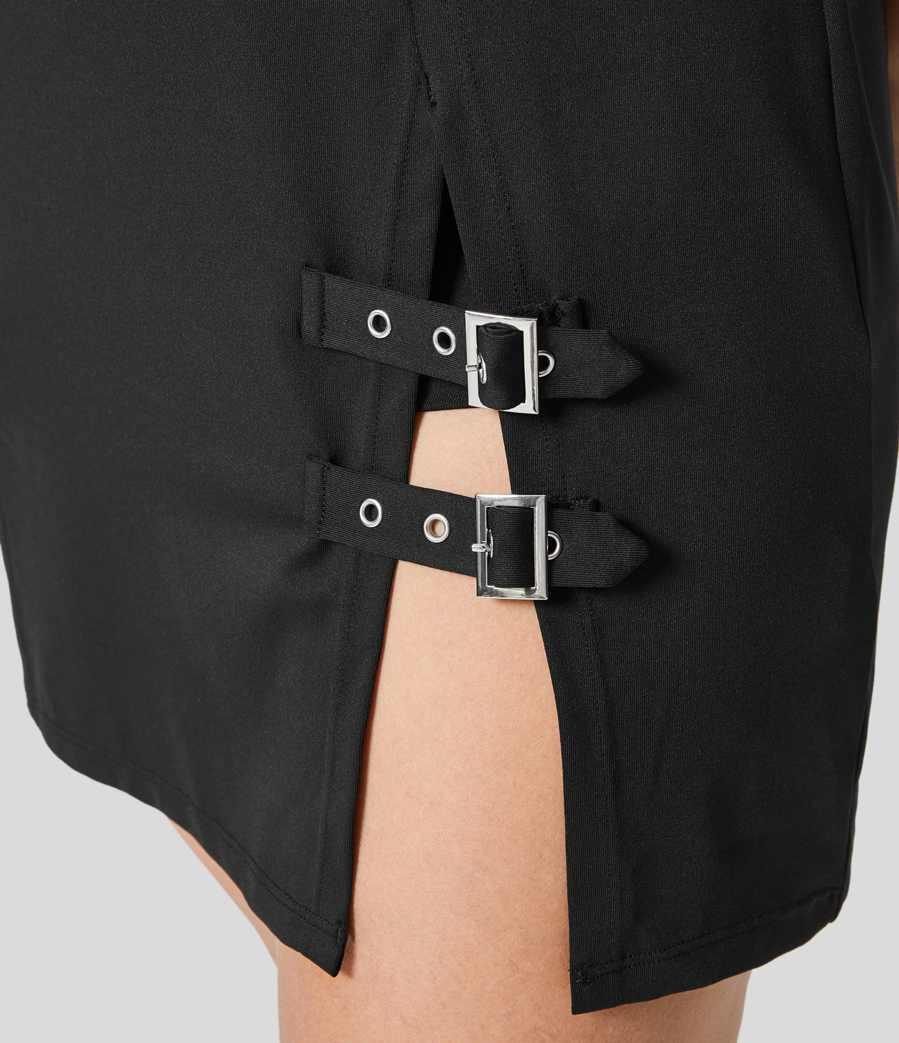

Halara Backless Split Adjustable Buckle 2-in-1 Bodycon Mini Casual Slip Dress Casual Dress - Black -  slip dress beach dress ruched dress