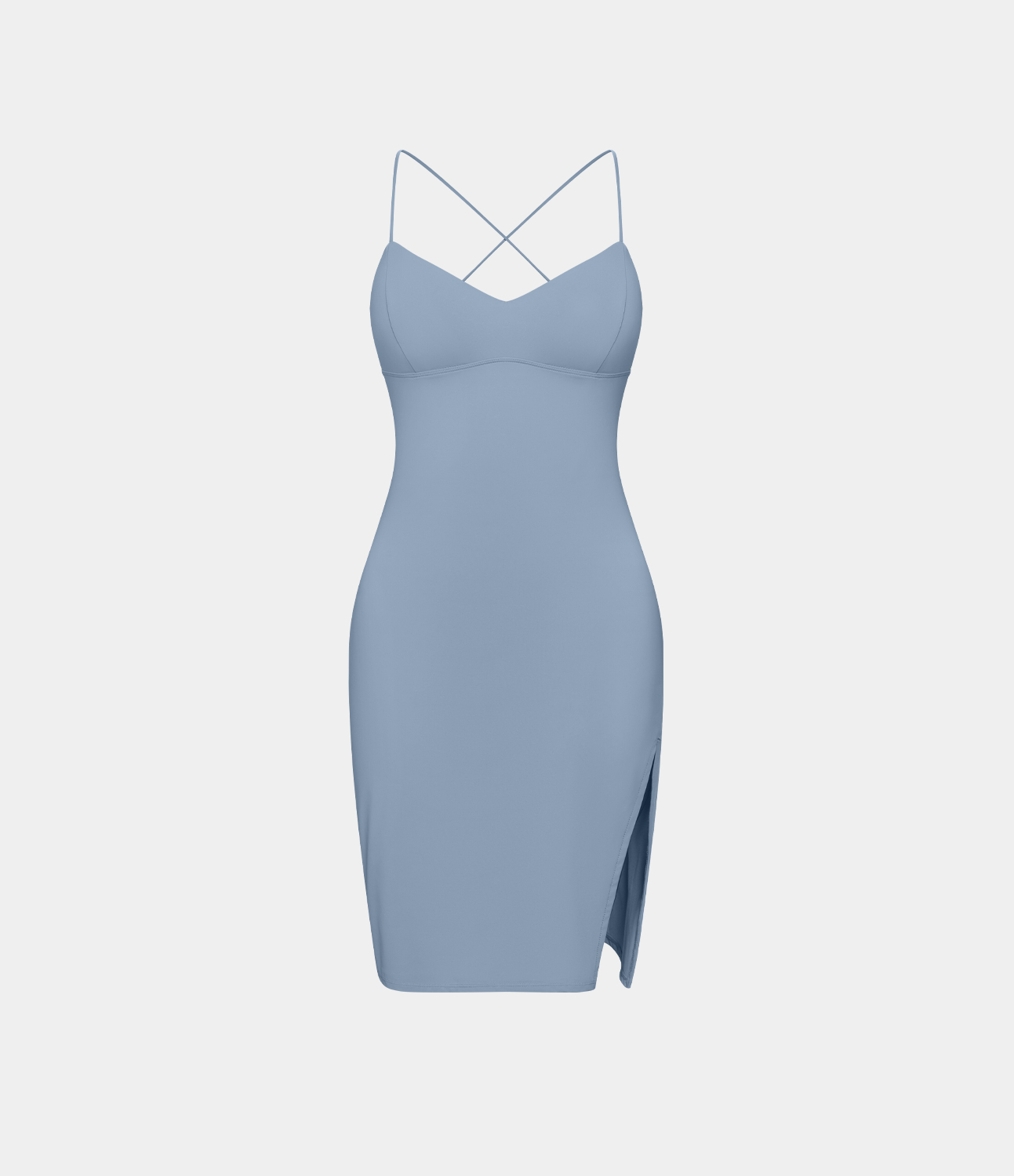 Halara Backless Lace Up Split Bodycon Mini Slip Casual Dress Workout Dress - Snowflake Blue - L 