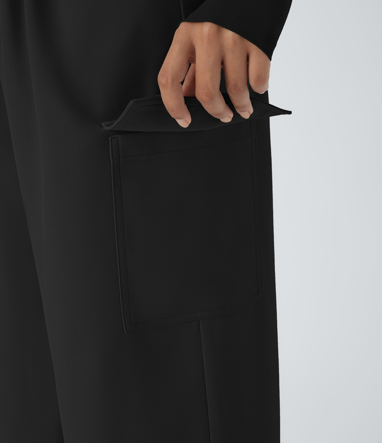 Halara High Waisted Button Zipper Plicated Multiple Pockets Wide Leg Casual Cargo Pants  - Black - M(regular) sweatpants jogger pants 