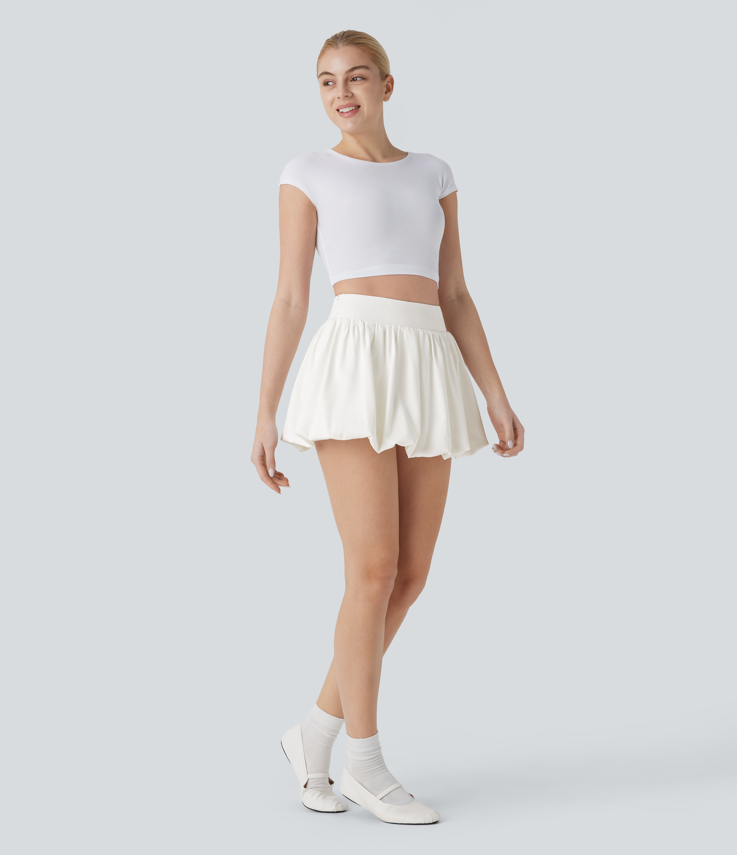 Halara High Waisted Invisible Zipper 2-in-1 Micro Mini Casual Bubble Skirt  - White - S(regular) 
