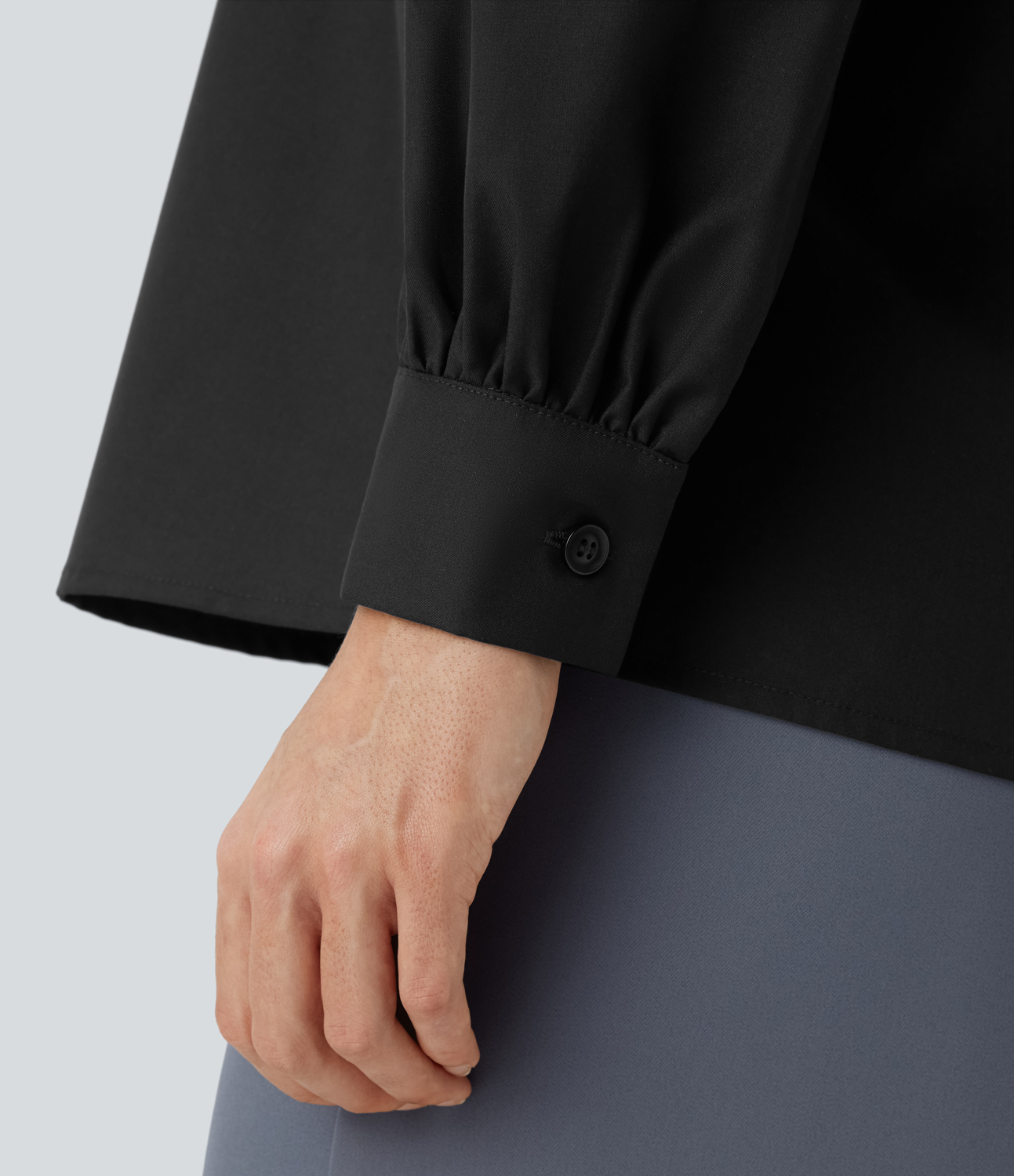 Halara V Neck Button Long Sleeve Work Blouse  - Black - XS 