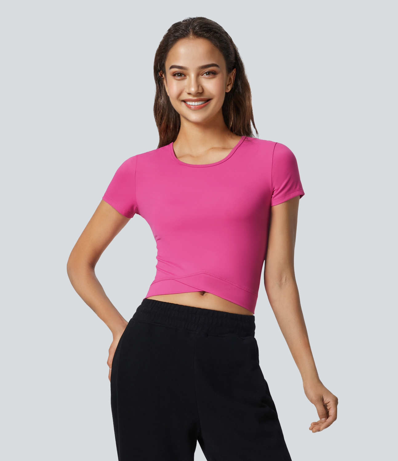 Halara Softlyzeroв„ў Plush Crossover Hem Cropped Yoga Sports Top  - Fuchsia Purple - XL(Long) 