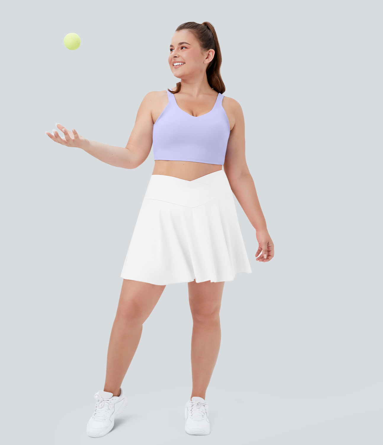 Halara Cloudfulв„ў Air Fabric Comfy High Waisted Crossover 2-in-1 Side Pocket Plus Size Flare Cool Touch Tennis Skirt  - White - 1X 