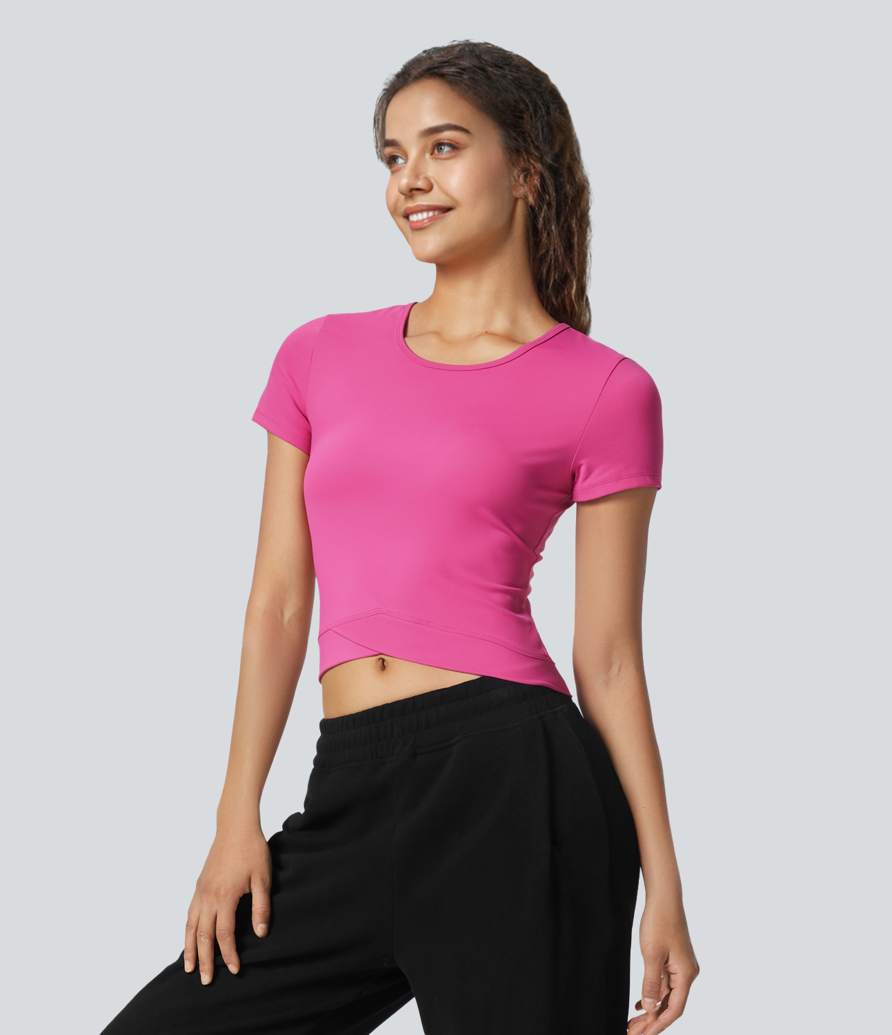Halara Softlyzeroв„ў Plush Crossover Hem Cropped Yoga Sports Top  - Fuchsia Purple - XL(Long) 