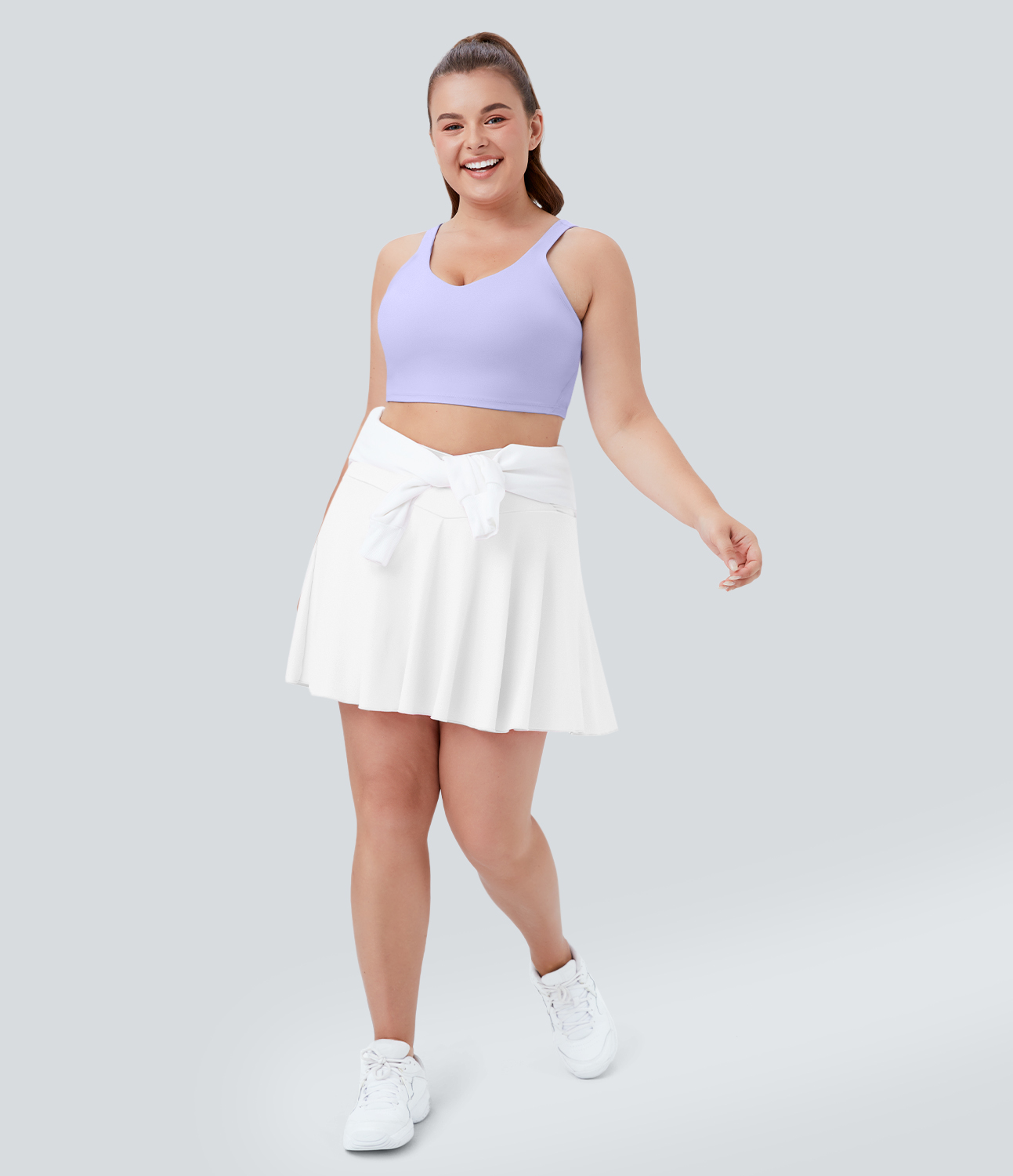 Halara Cloudfulв„ў Air Fabric Comfy High Waisted Crossover 2-in-1 Side Pocket Plus Size Flare Cool Touch Tennis Skirt  - White - 1X 