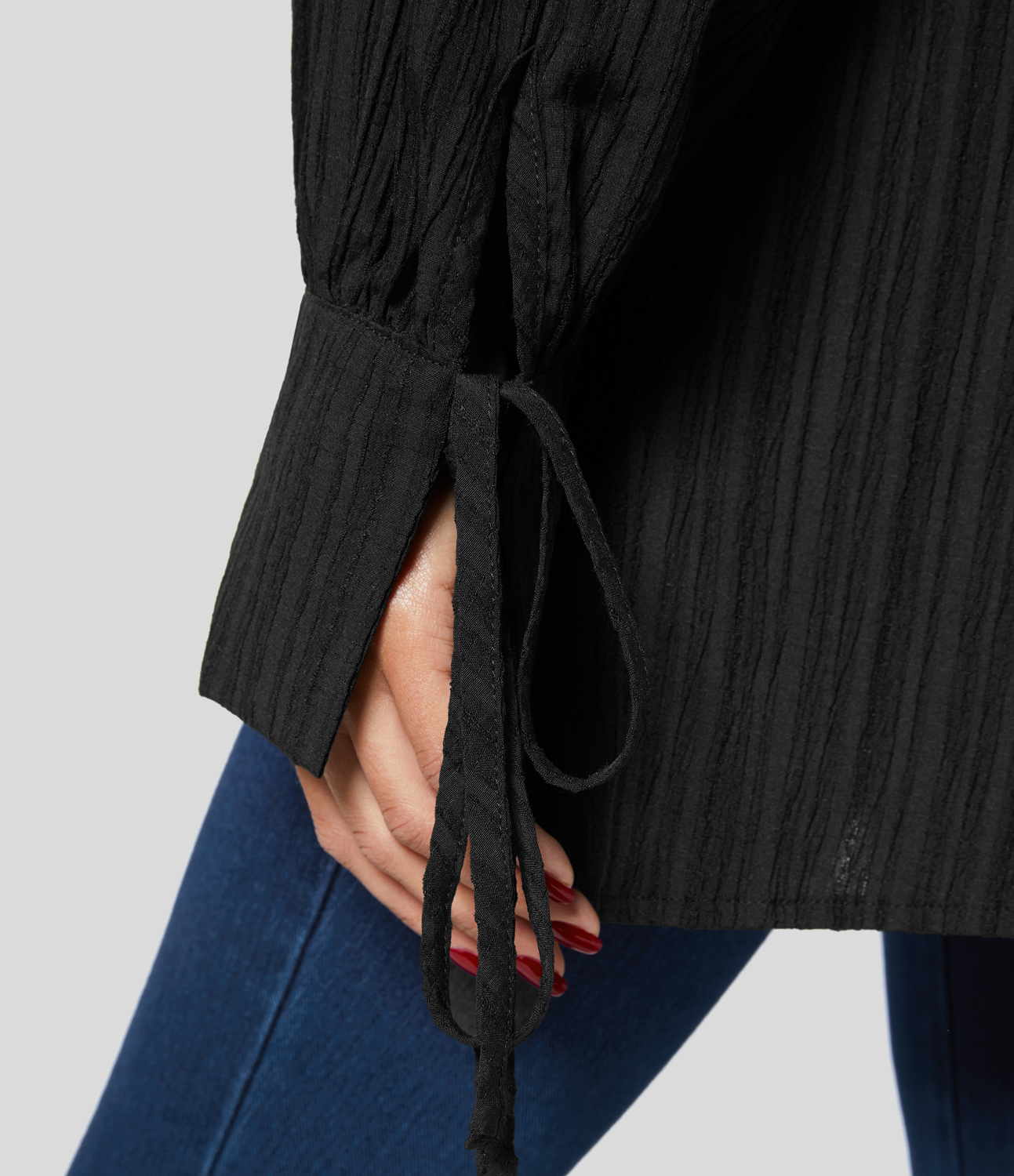 Halara Collared Knot Cuff Plicated Back Button Front Oversize Casual Shirt  - Black - XS 