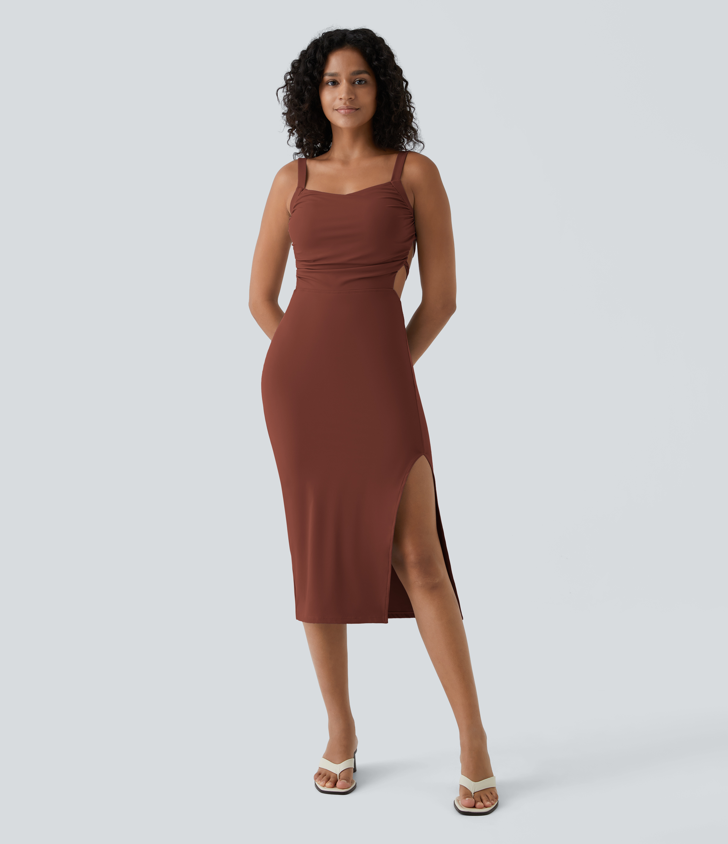 Vestido midi bodycon con lazo fruncido, estilo casual