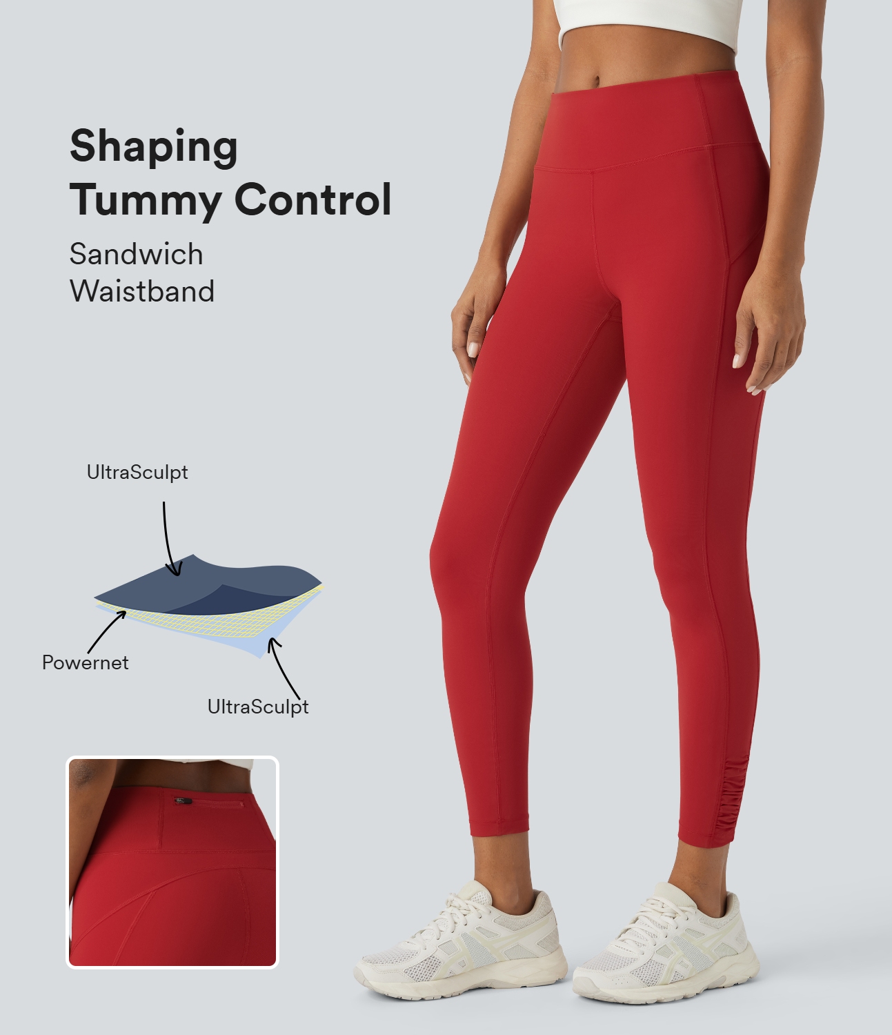 Halara UltraSculptв„ў High Waisted Zipper Back Pocket Ruched Hem Top-stitching Solid Yoga 7/8 Leggings  - Aura Orange - M(7/8) gym leggings 