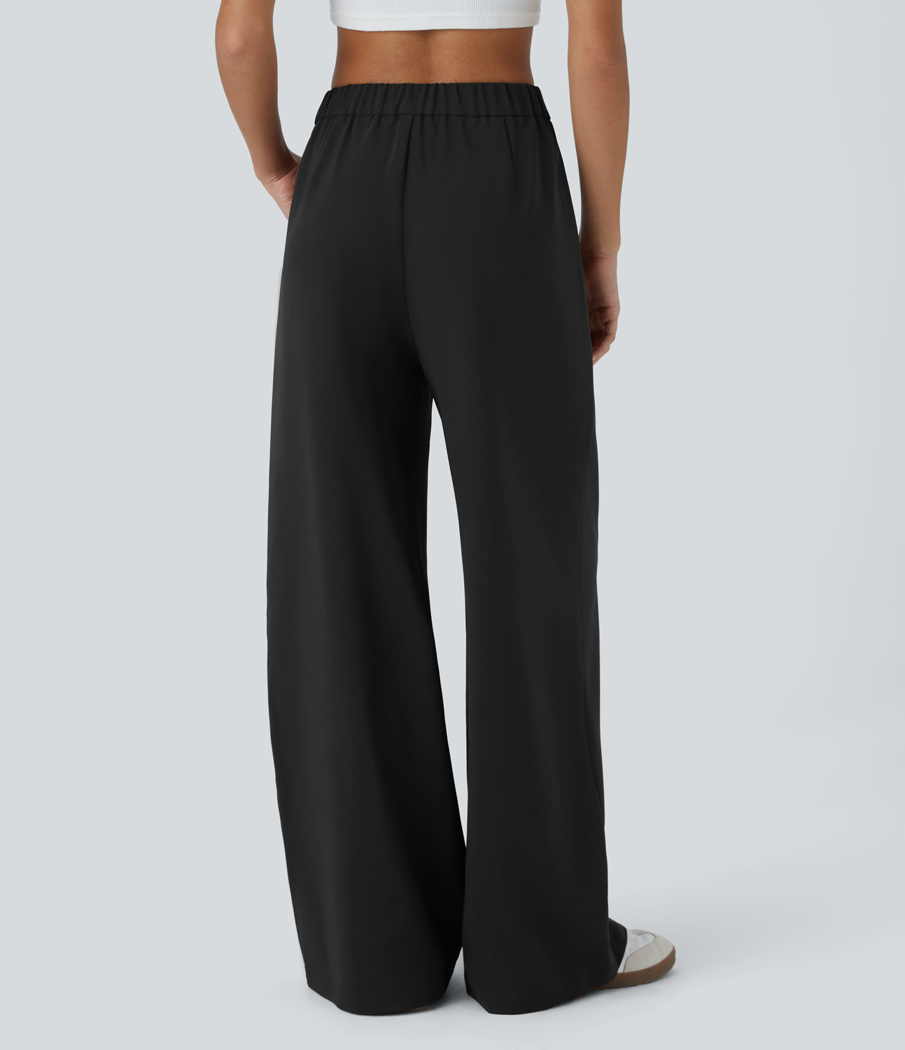 Halara High Waisted Side Pocket Decorative Button Wide Leg Casual Pants  - Black - L(regular) sweatpants jogger pants stacked sweatpants 